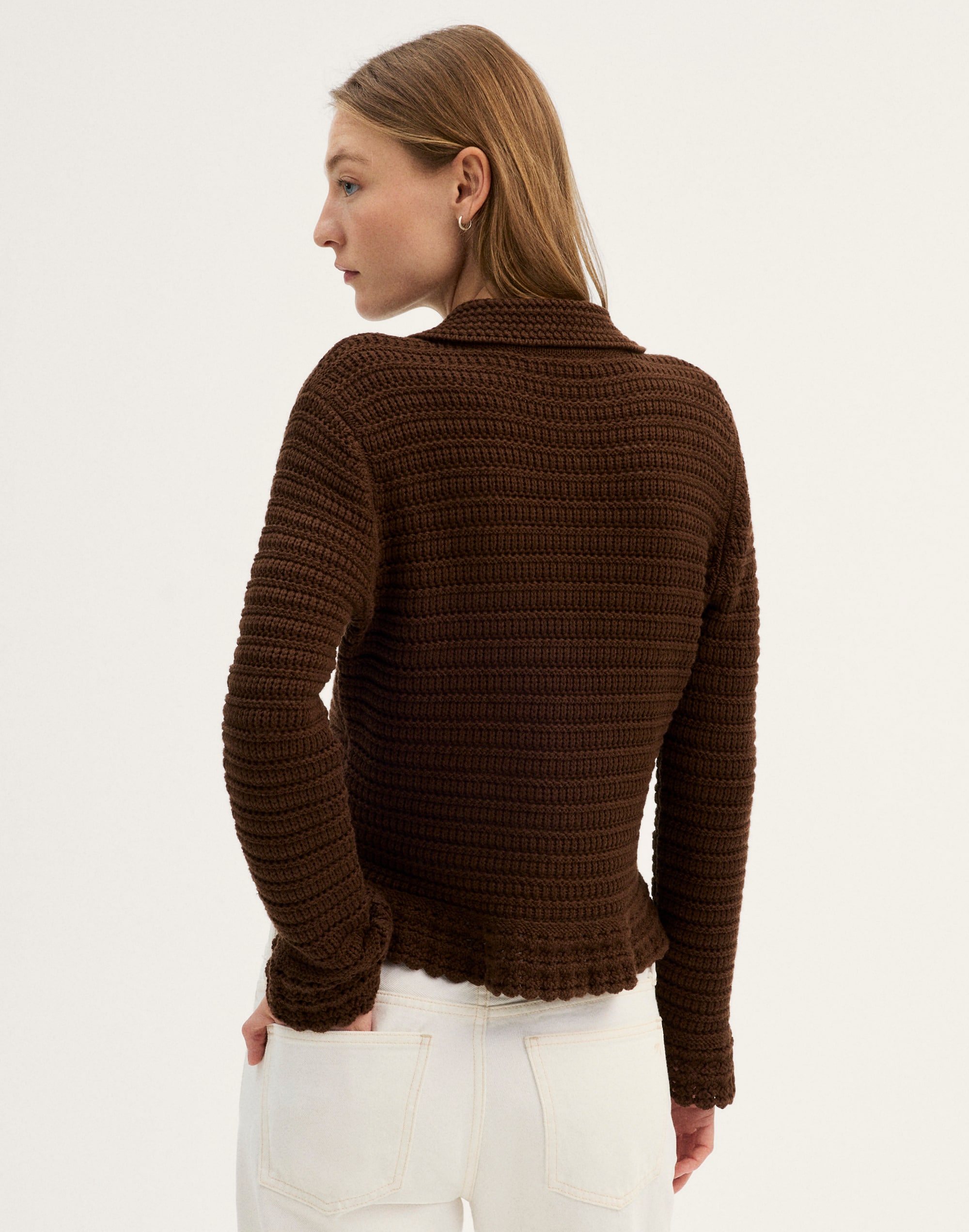 Pointelle-Knit Peplum Cardigan