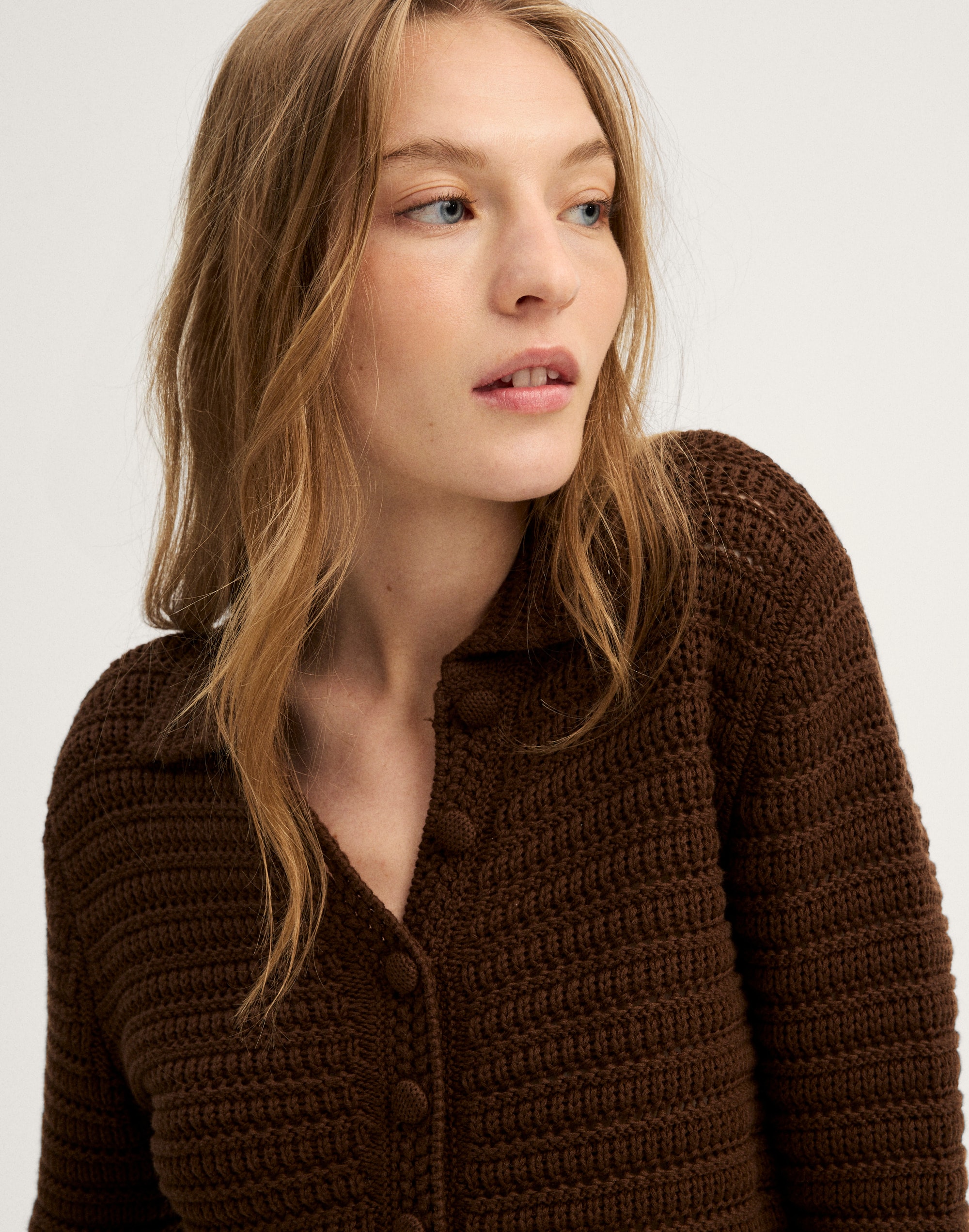 Pointelle-Knit Peplum Cardigan