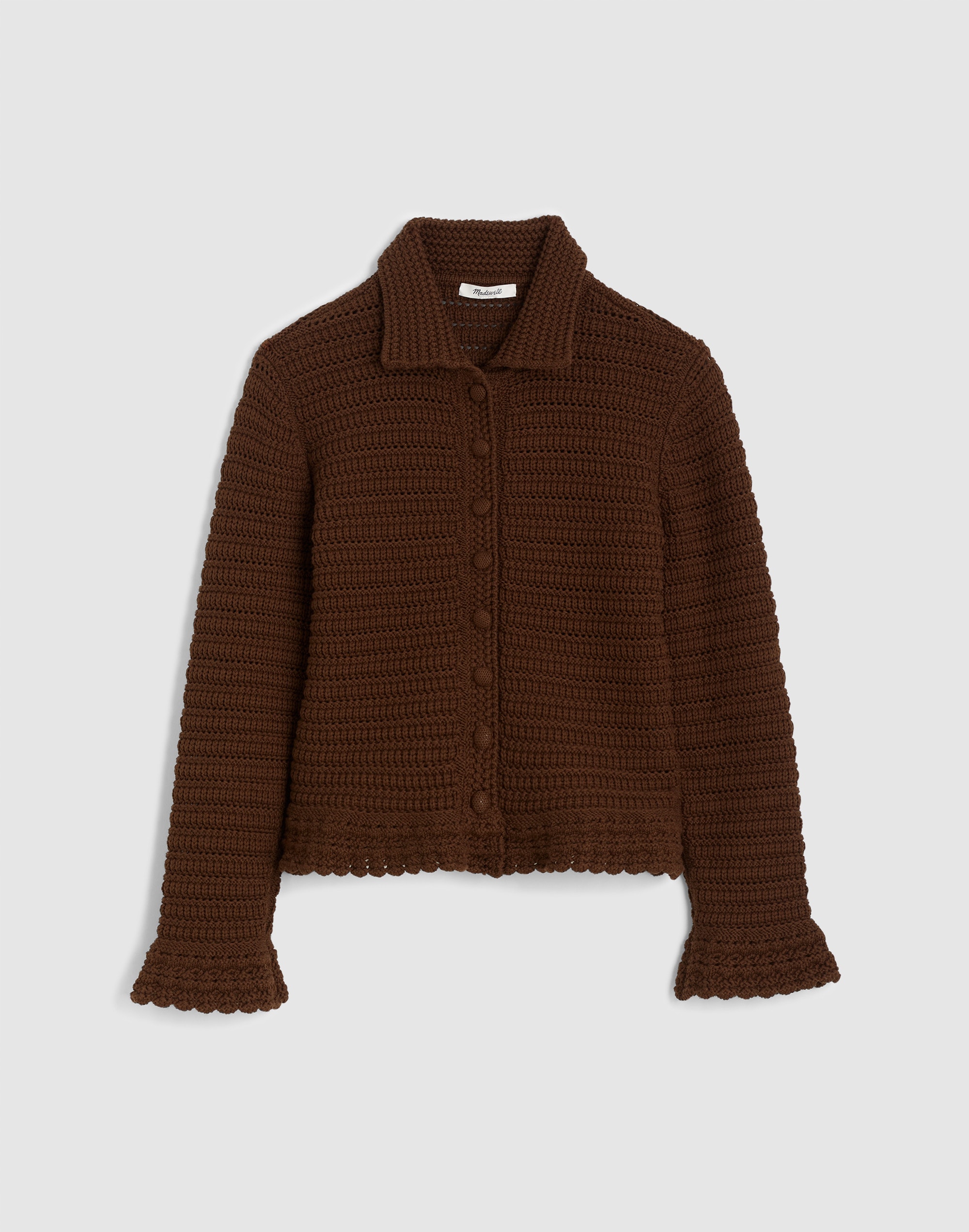 Pointelle-Knit Peplum Cardigan