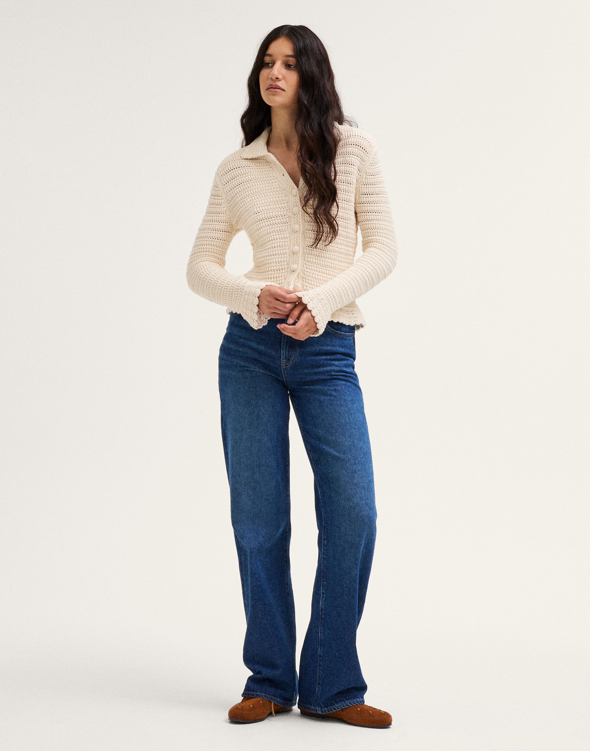 Pointelle-Knit Peplum Cardigan