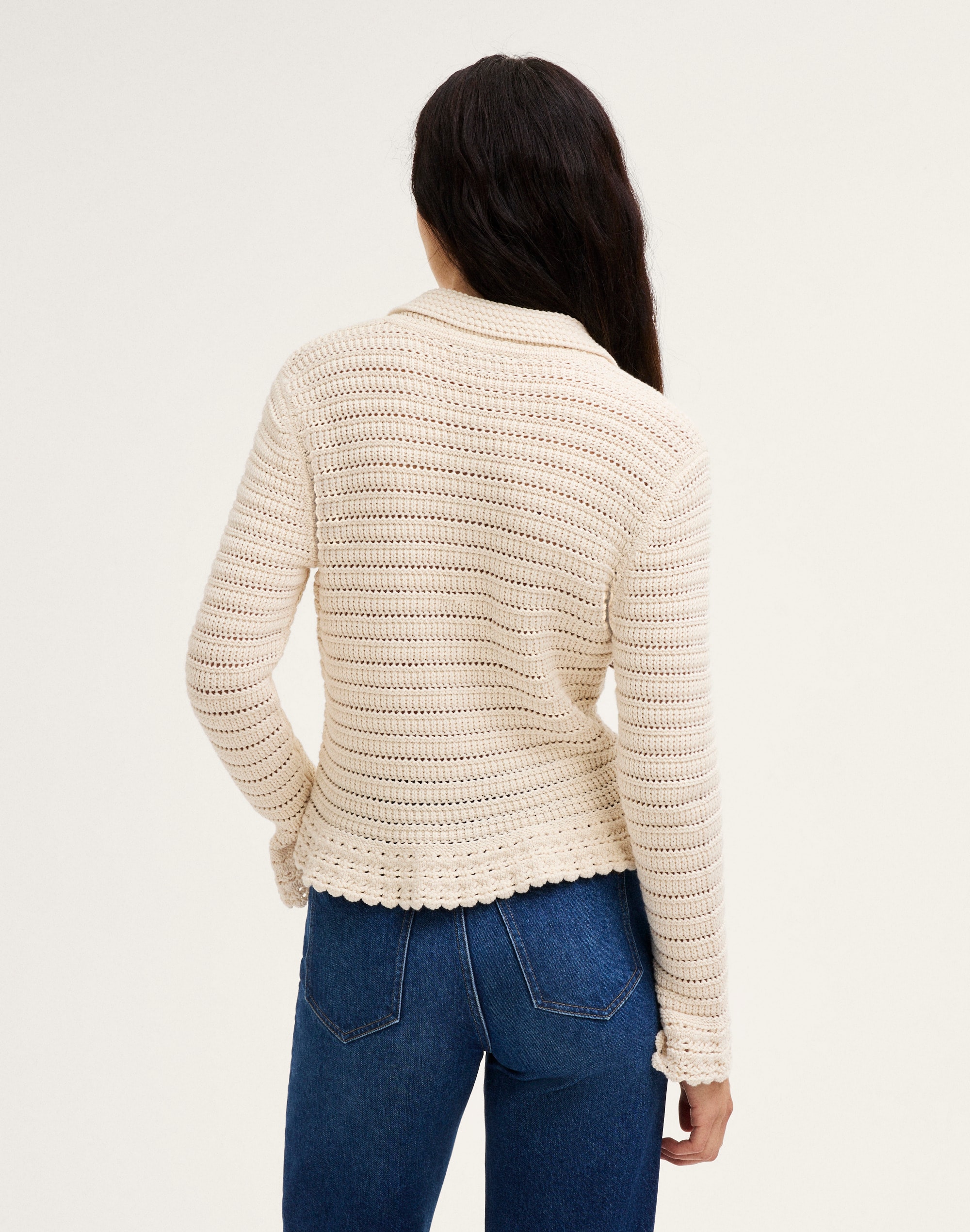Pointelle-Knit Peplum Cardigan