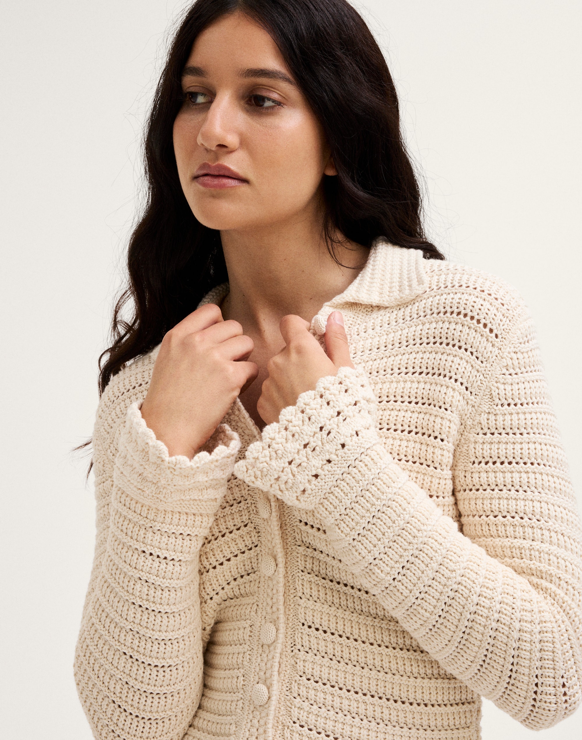 Pointelle-Knit Peplum Cardigan