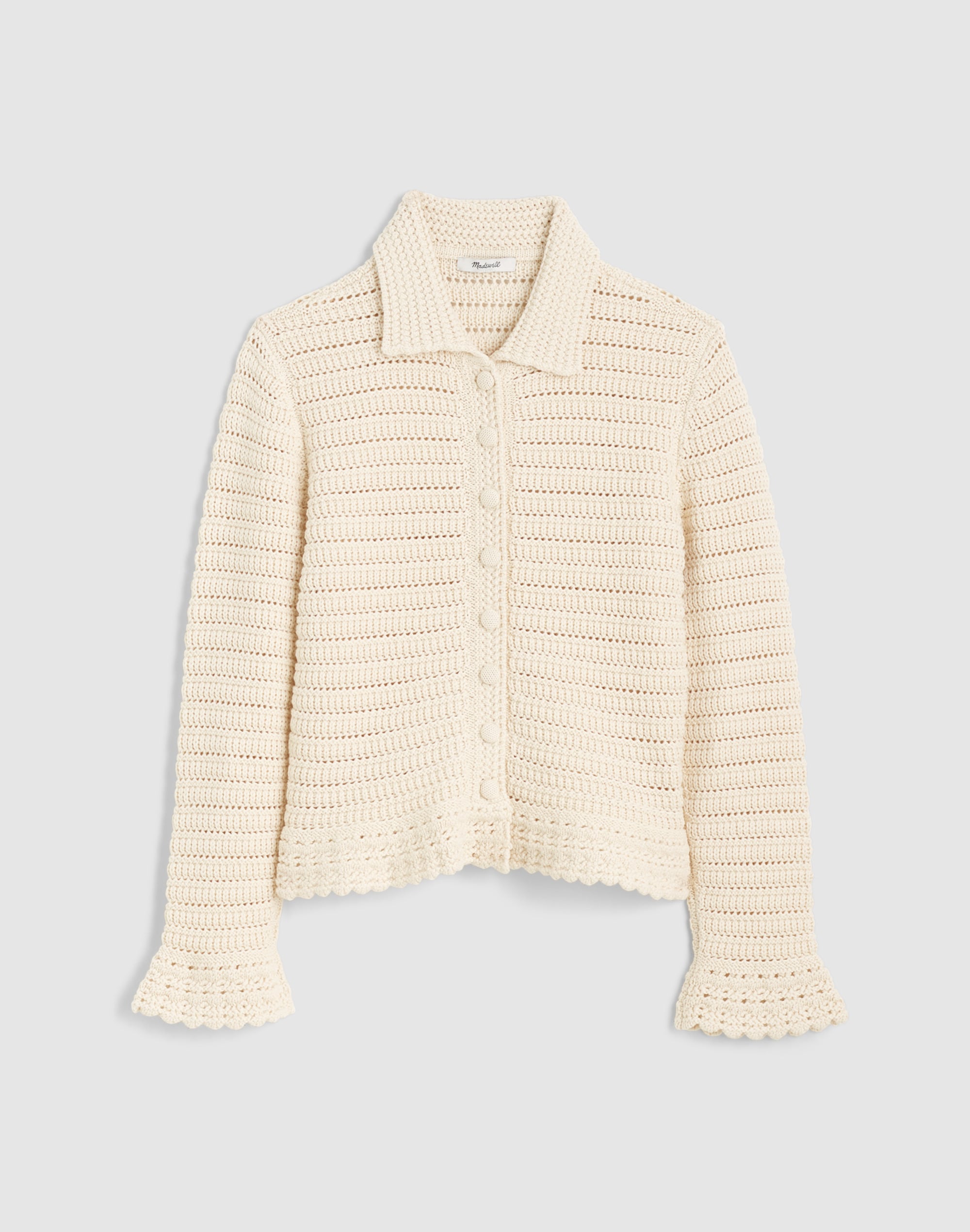 Pointelle-Knit Peplum Cardigan