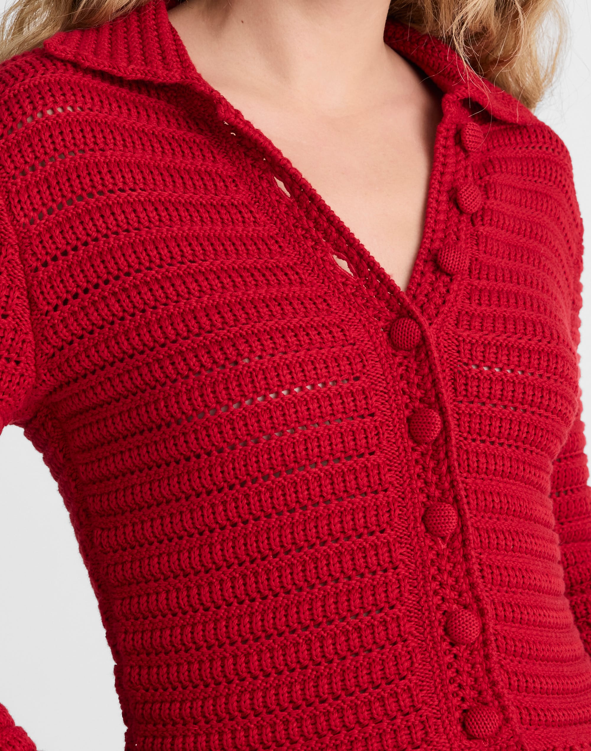 Pointelle-Knit Peplum Cardigan