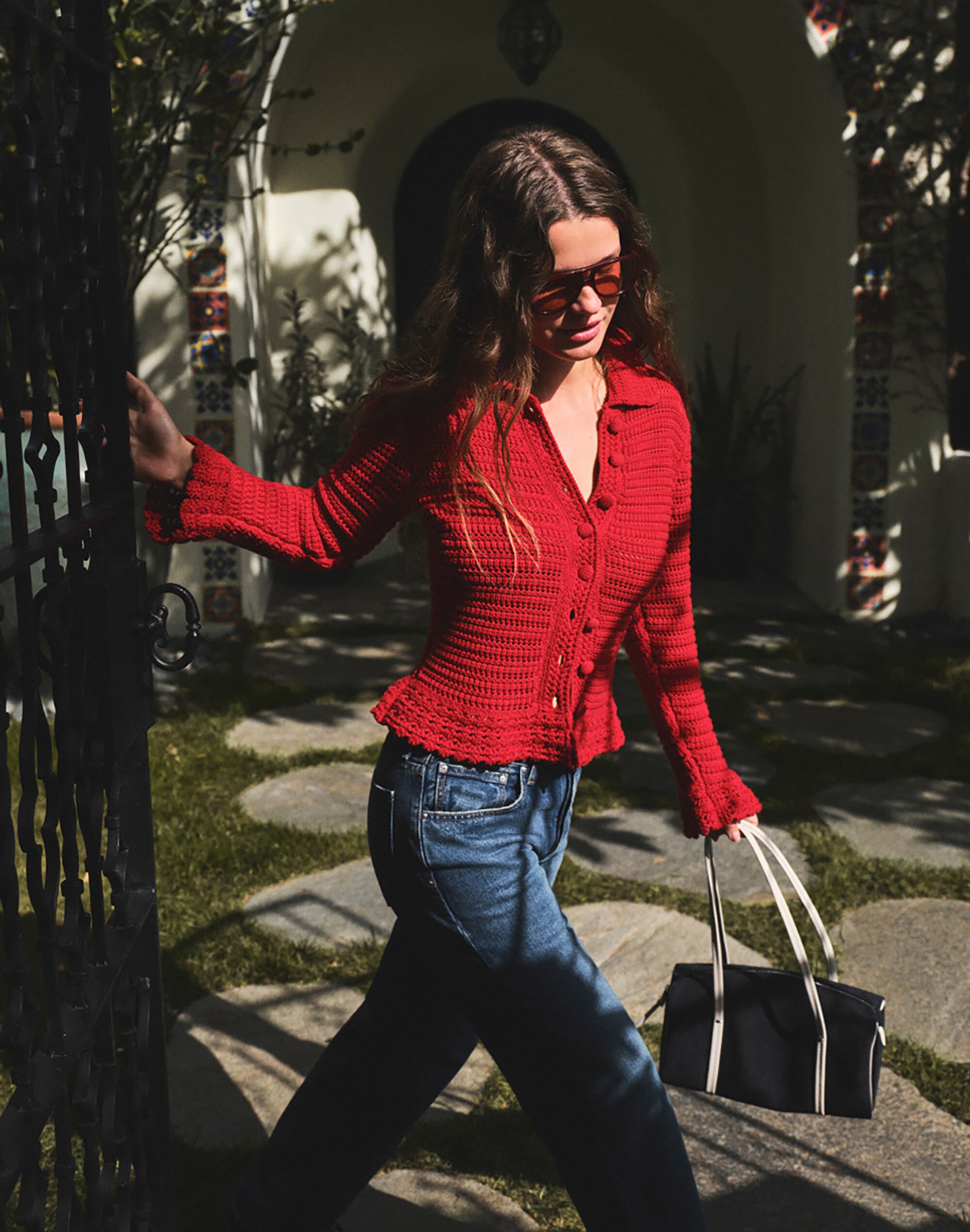 Pointelle-Knit Peplum Cardigan