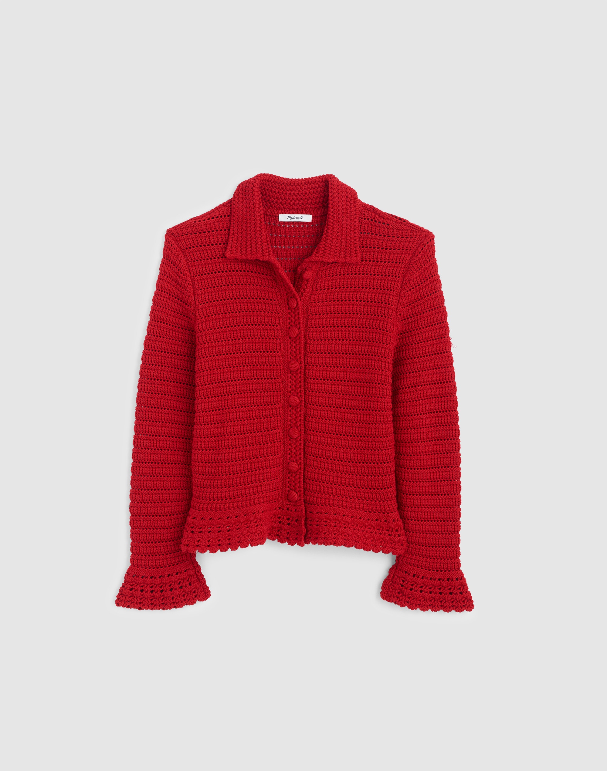 Pointelle-Knit Peplum Cardigan