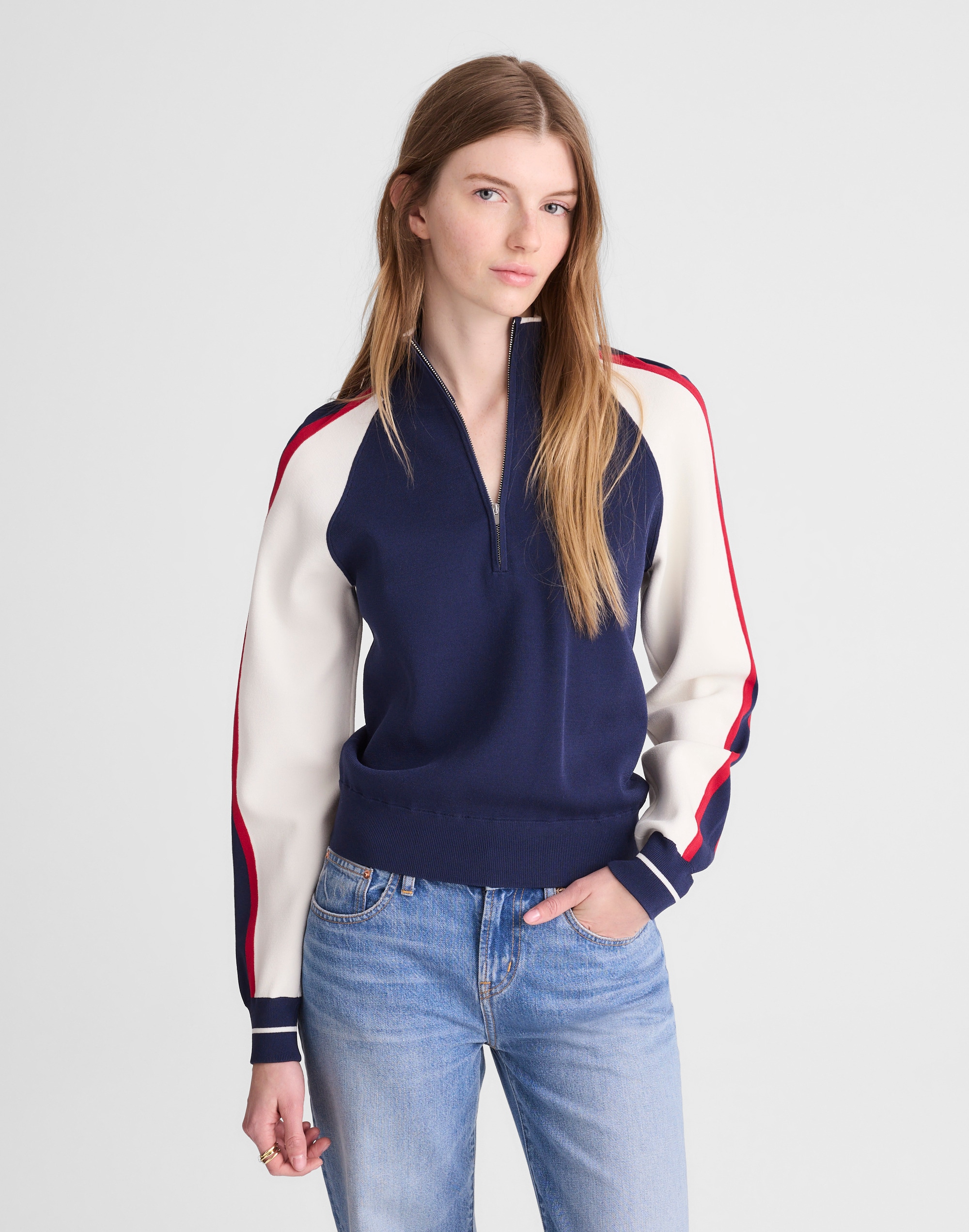 Colorblocked Quarter-Zip Raglan Sweater