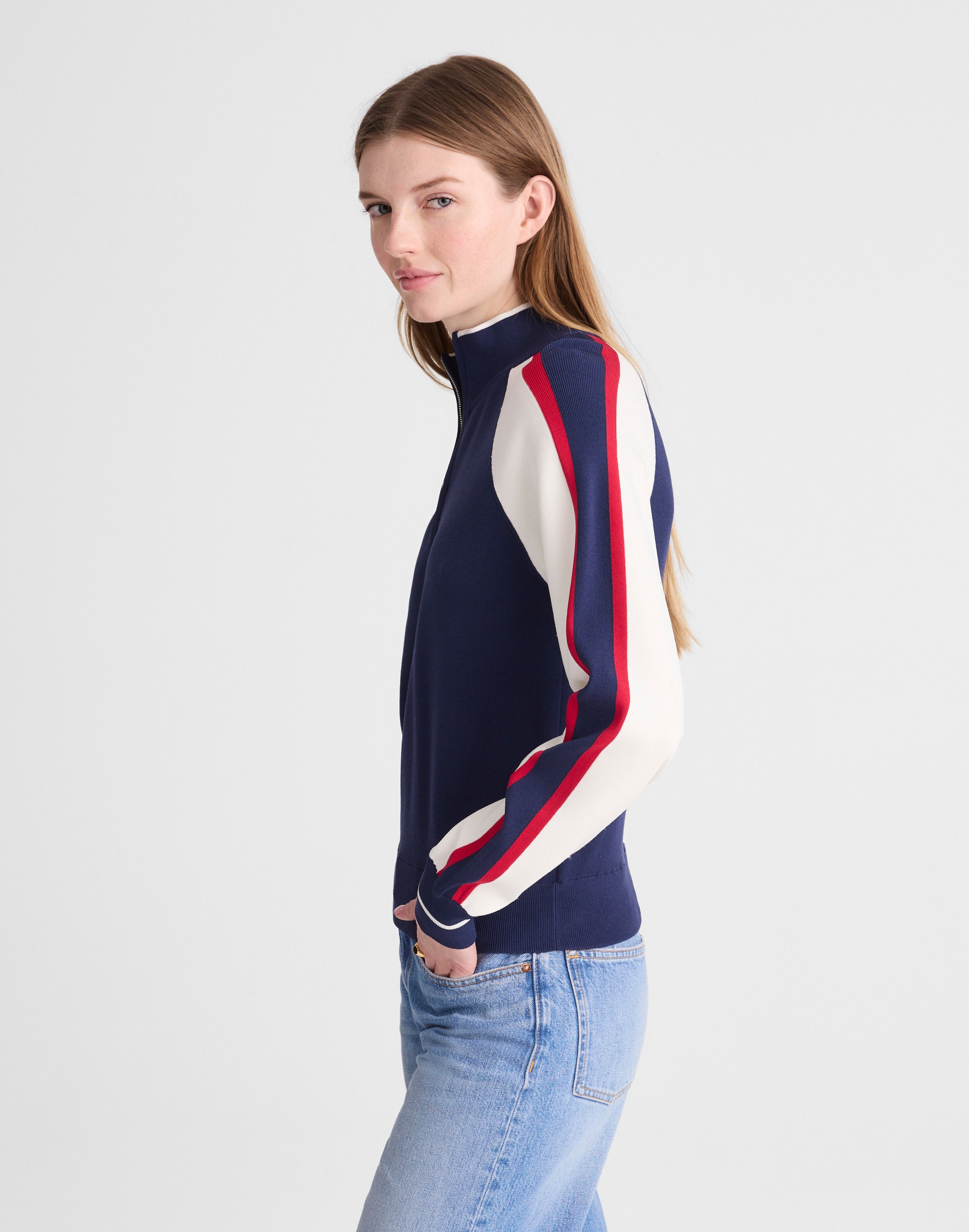 Colorblocked Quarter-Zip Raglan Sweater