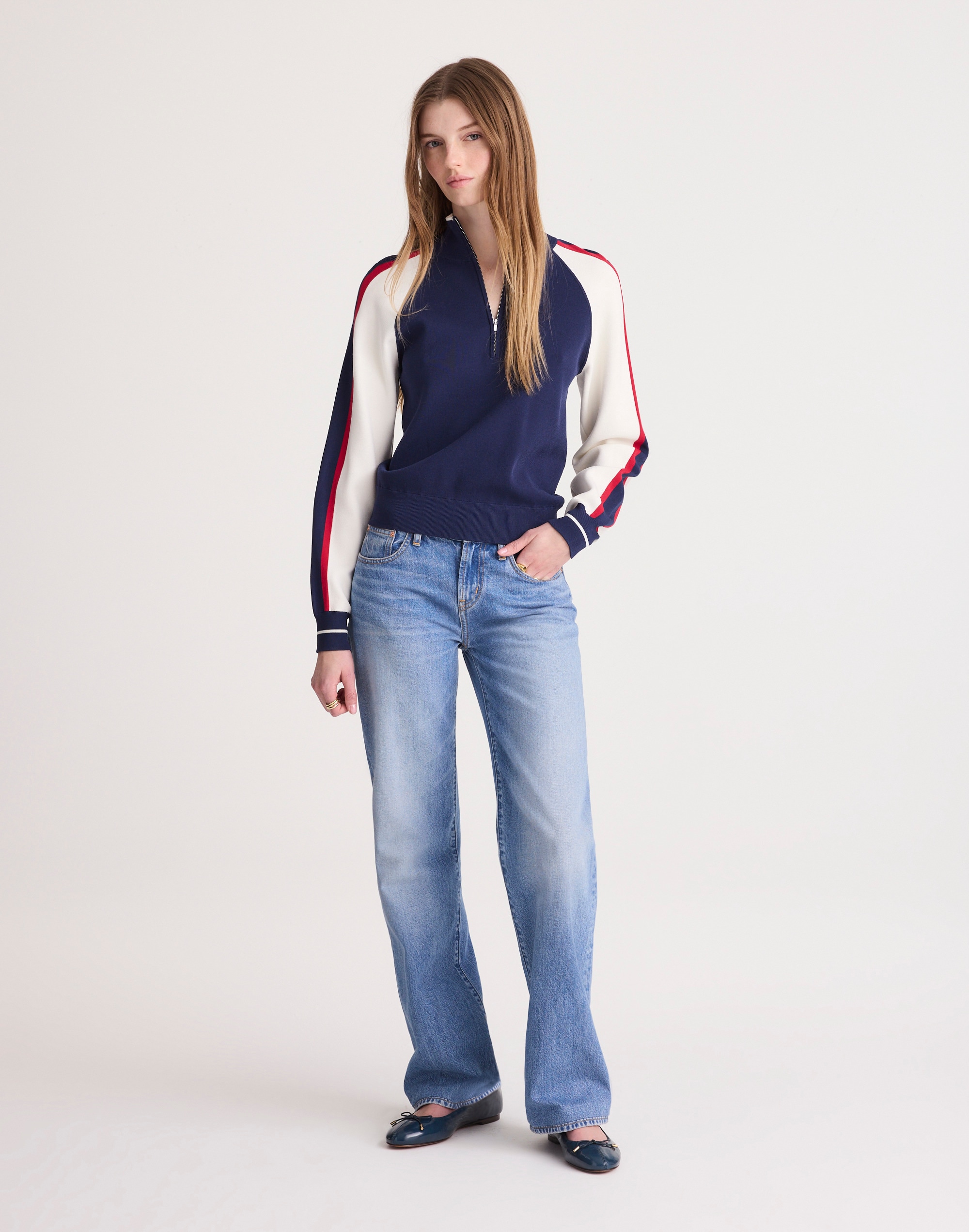 Colorblocked Quarter-Zip Raglan Sweater