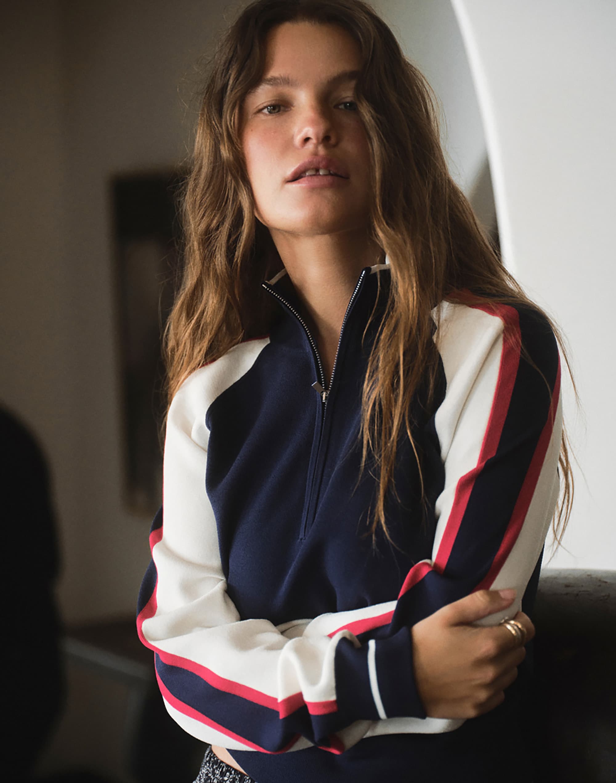 Colorblocked Quarter-Zip Raglan Sweater