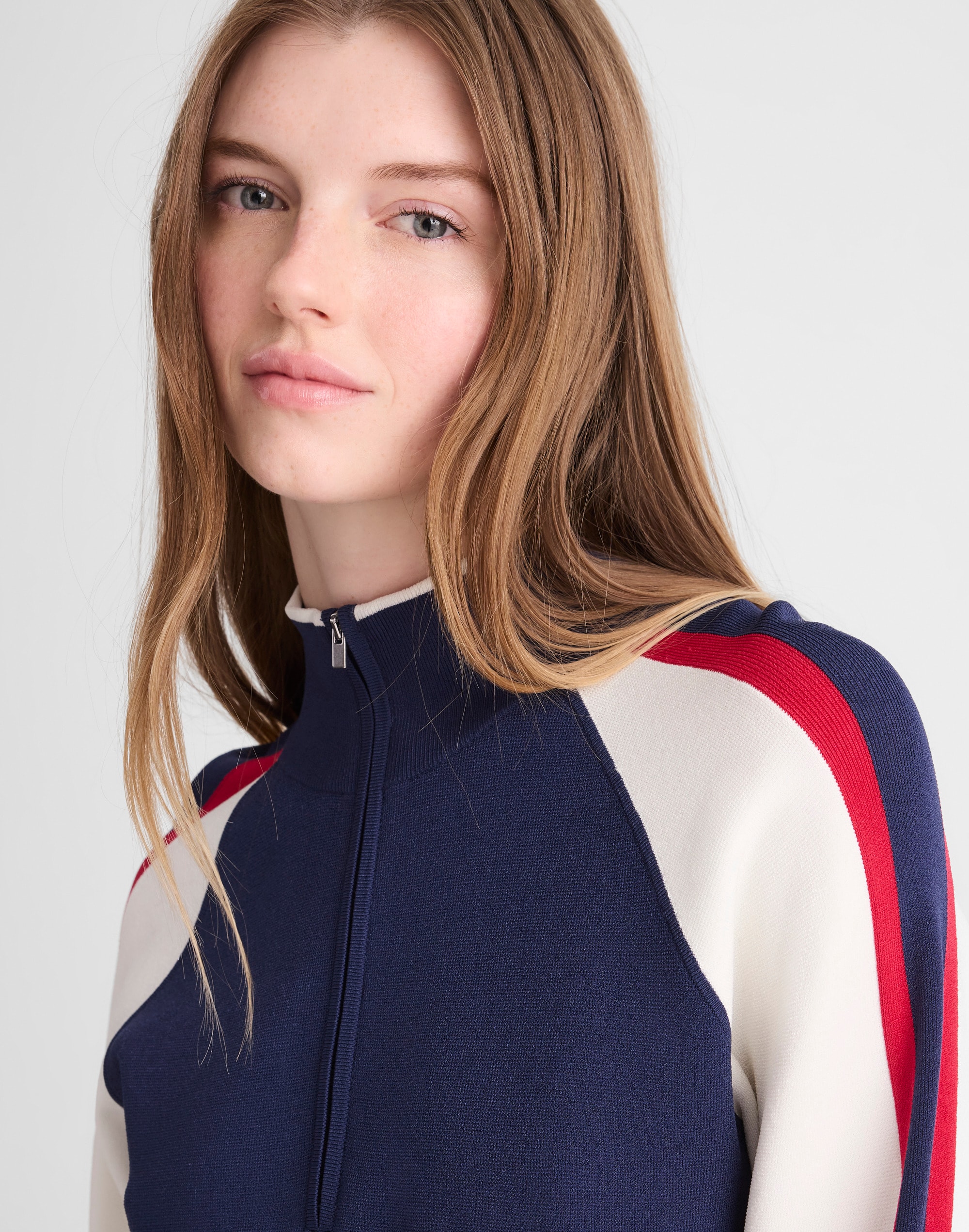 Madewell Colorblocked Quarter-zip Raglan Sweater In Blue