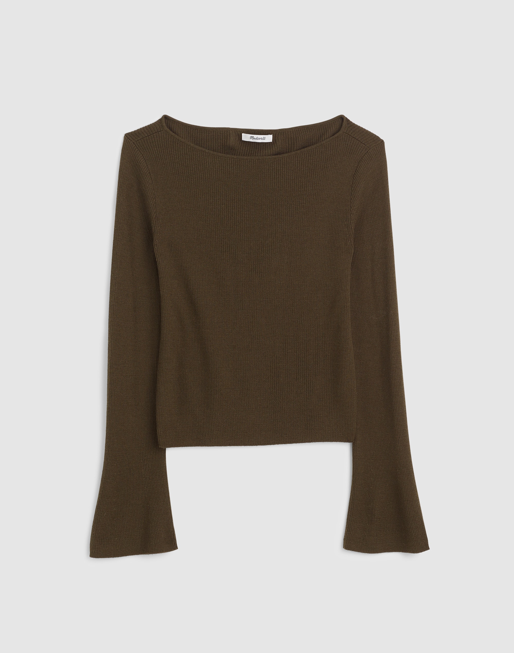 Flared-Sleeve Boatneck Sweater in Merino Wool-Silk Blend