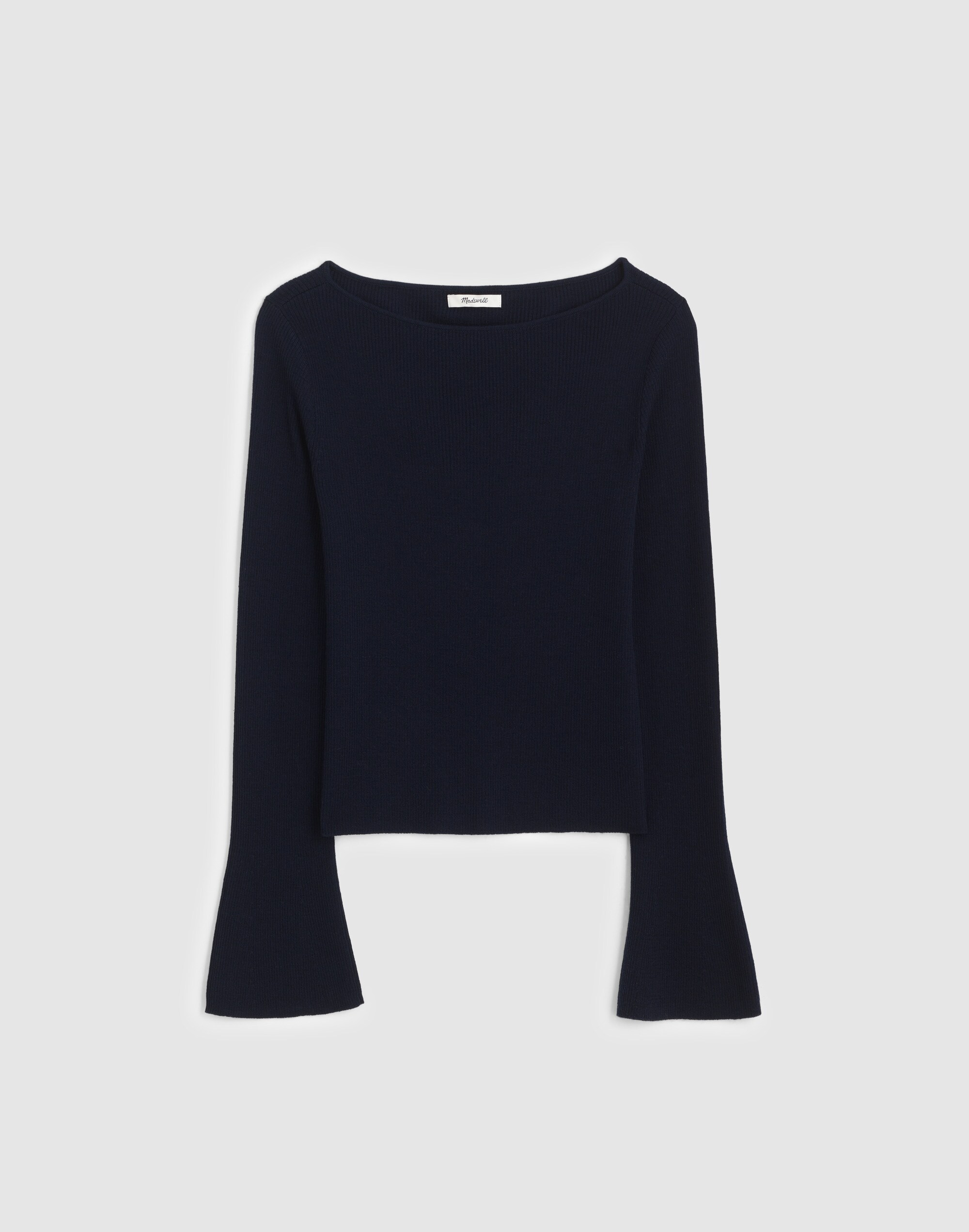 Flared-Sleeve Boatneck Sweater in Merino Wool-Silk Blend