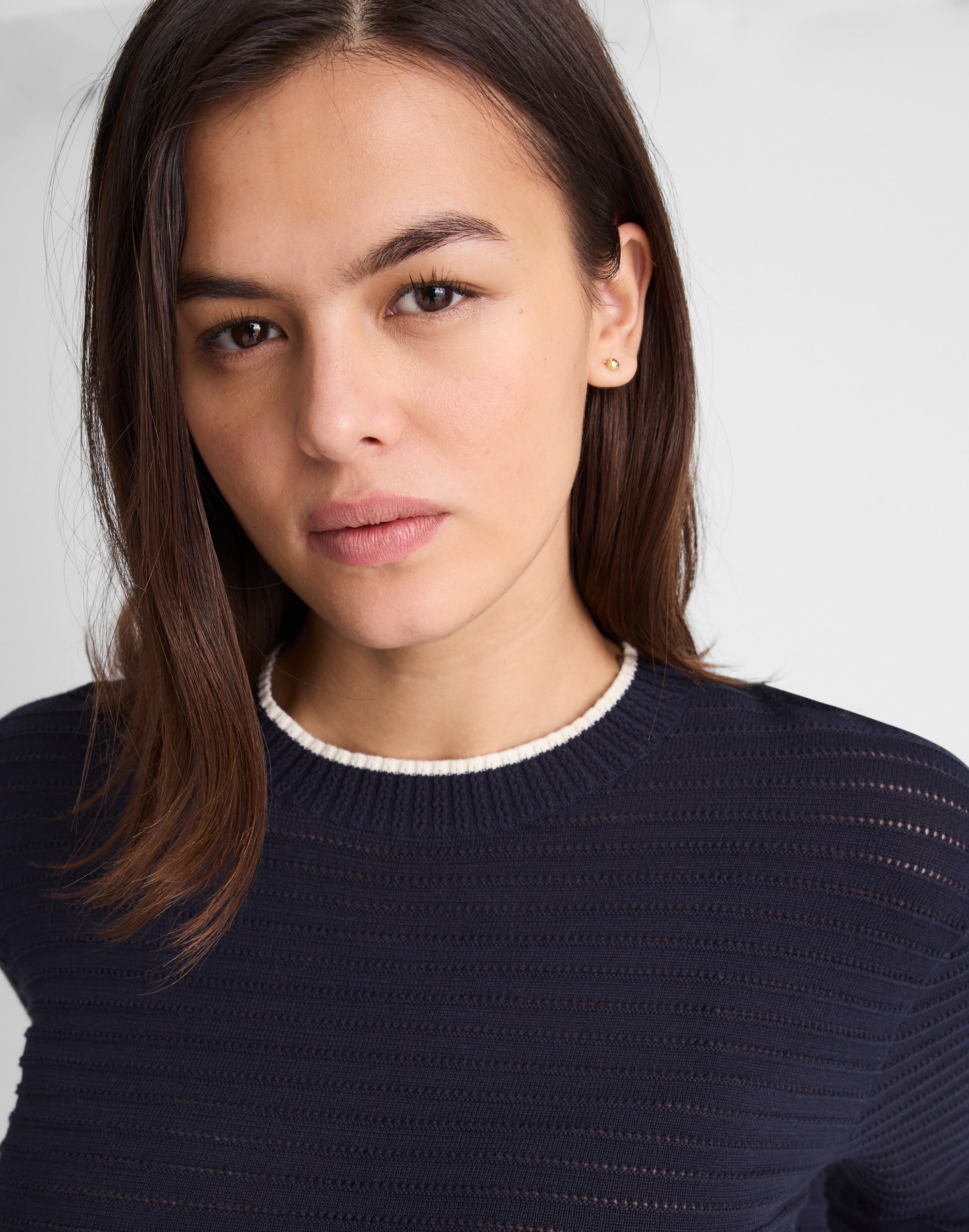 Striped Textured-Stitch Crewneck Sweater in 100% Cotton