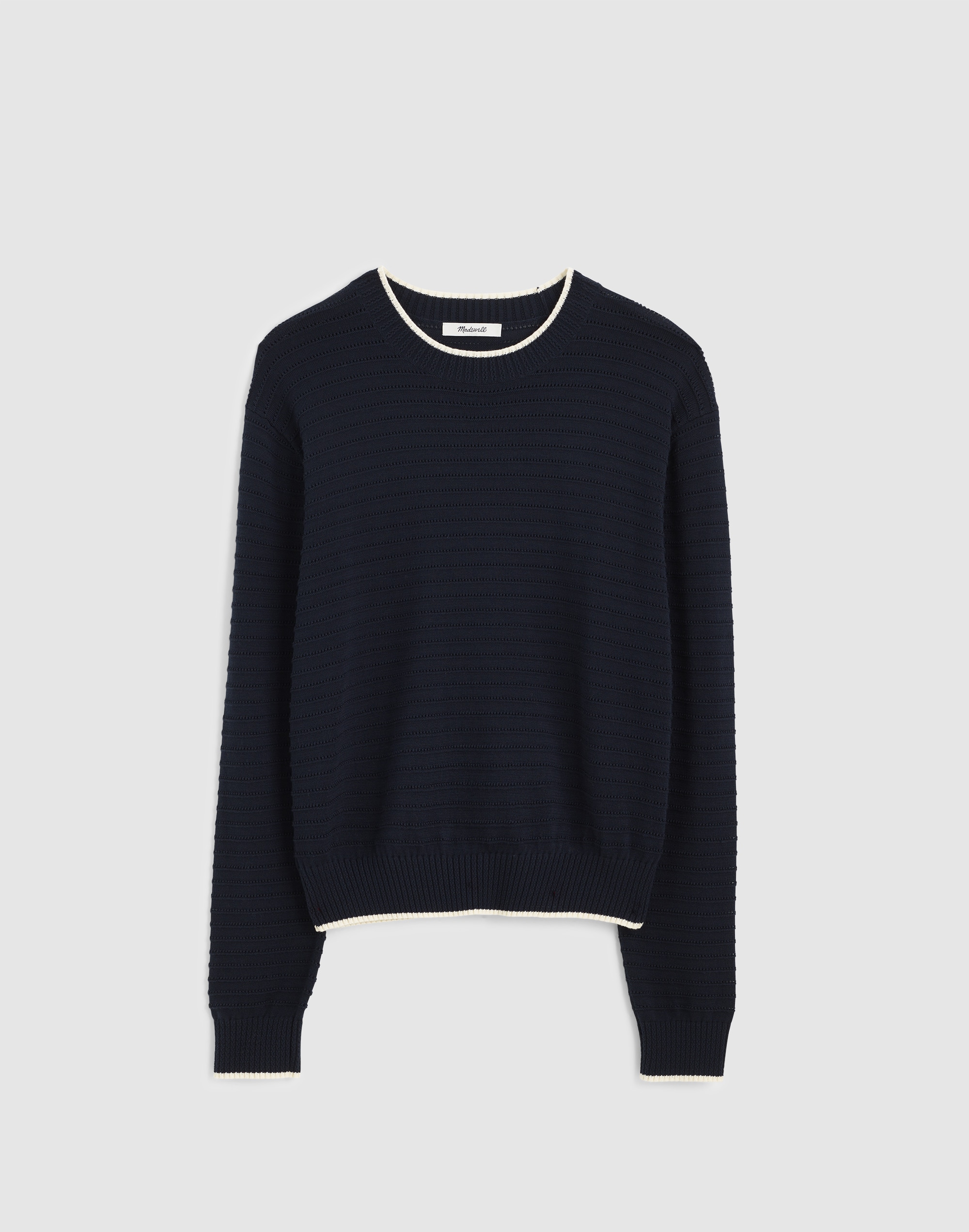 Striped Textured-Stitch Crewneck Sweater in 100% Cotton