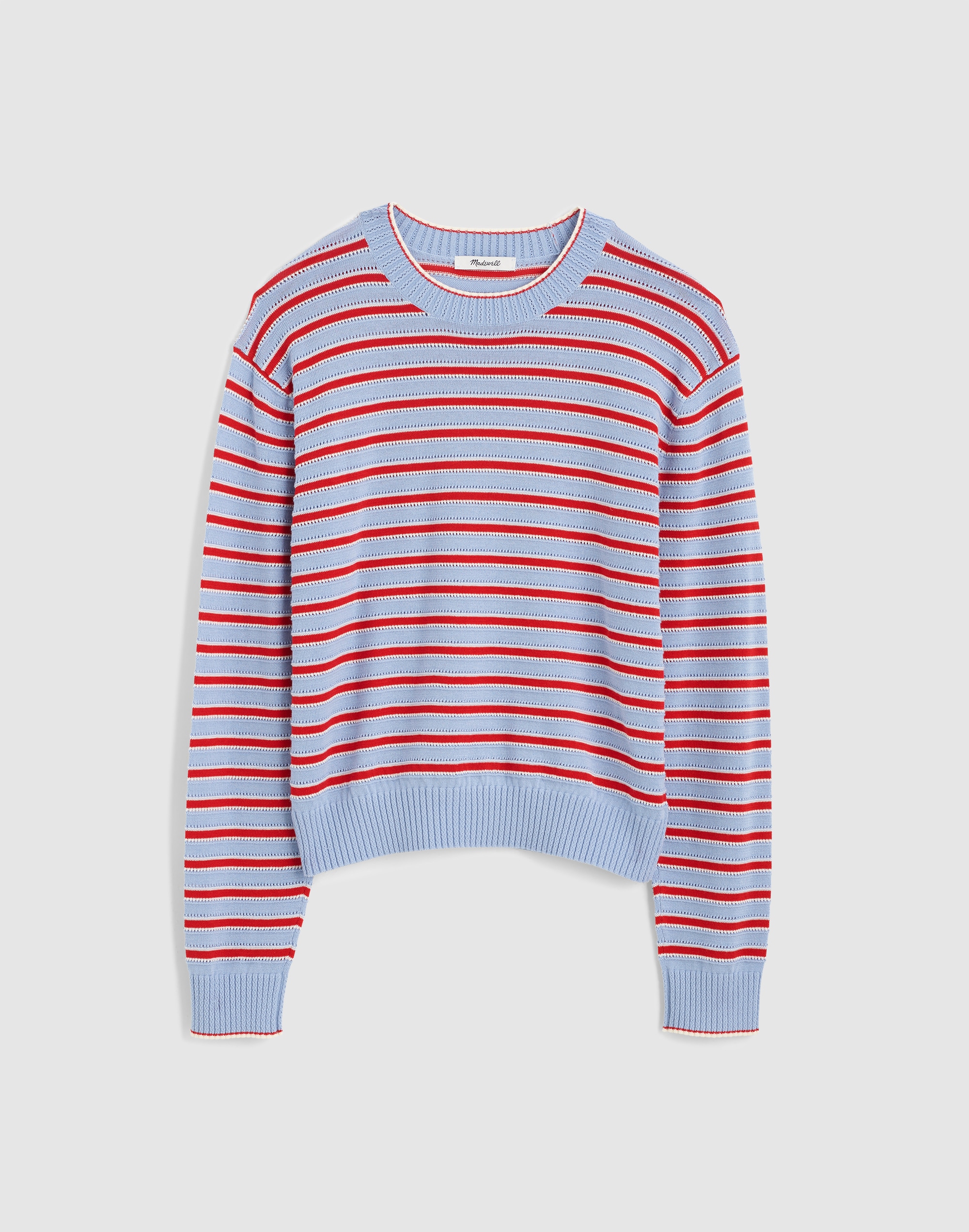 Striped Textured-Stitch Crewneck Sweater in 100% Cotton