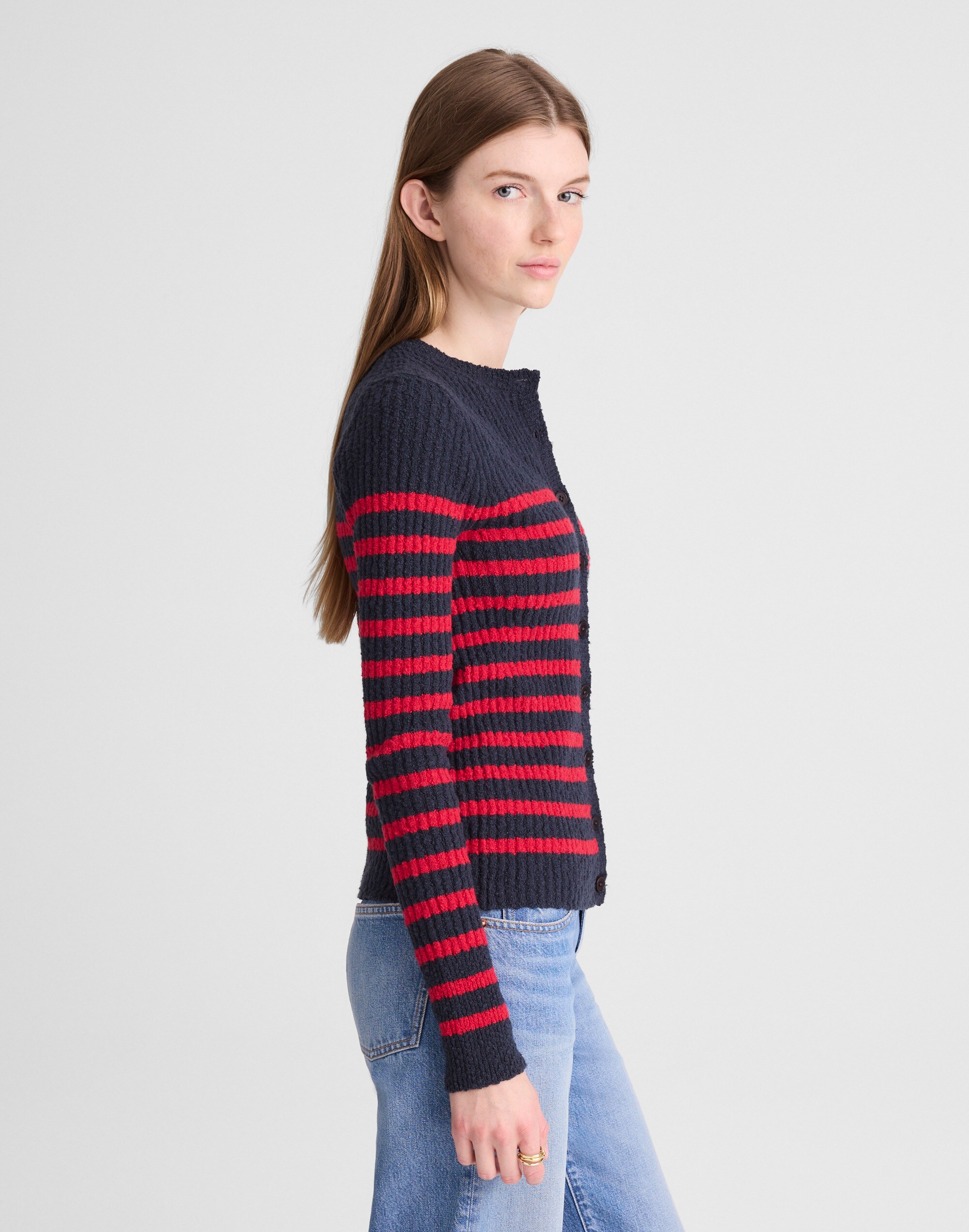 Striped Boucl&eacute;-Knit Cardigan