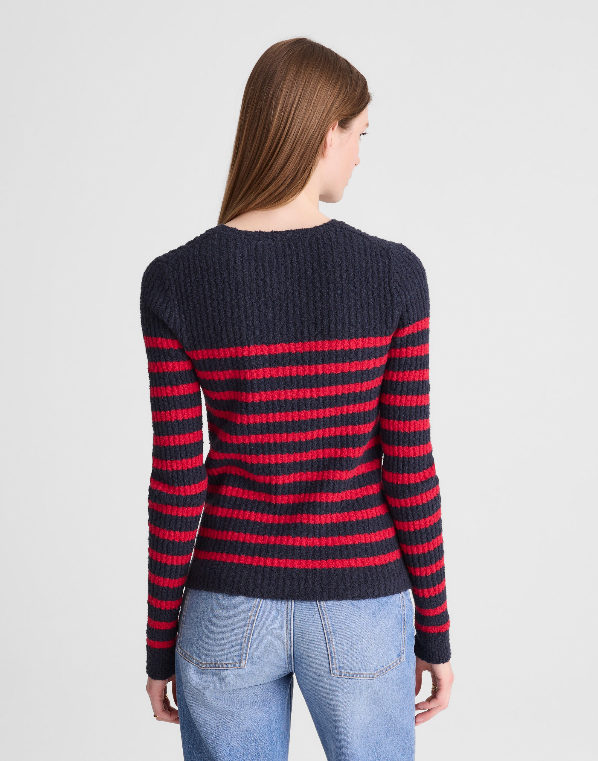 Striped Boucl&eacute;-Knit Cardigan