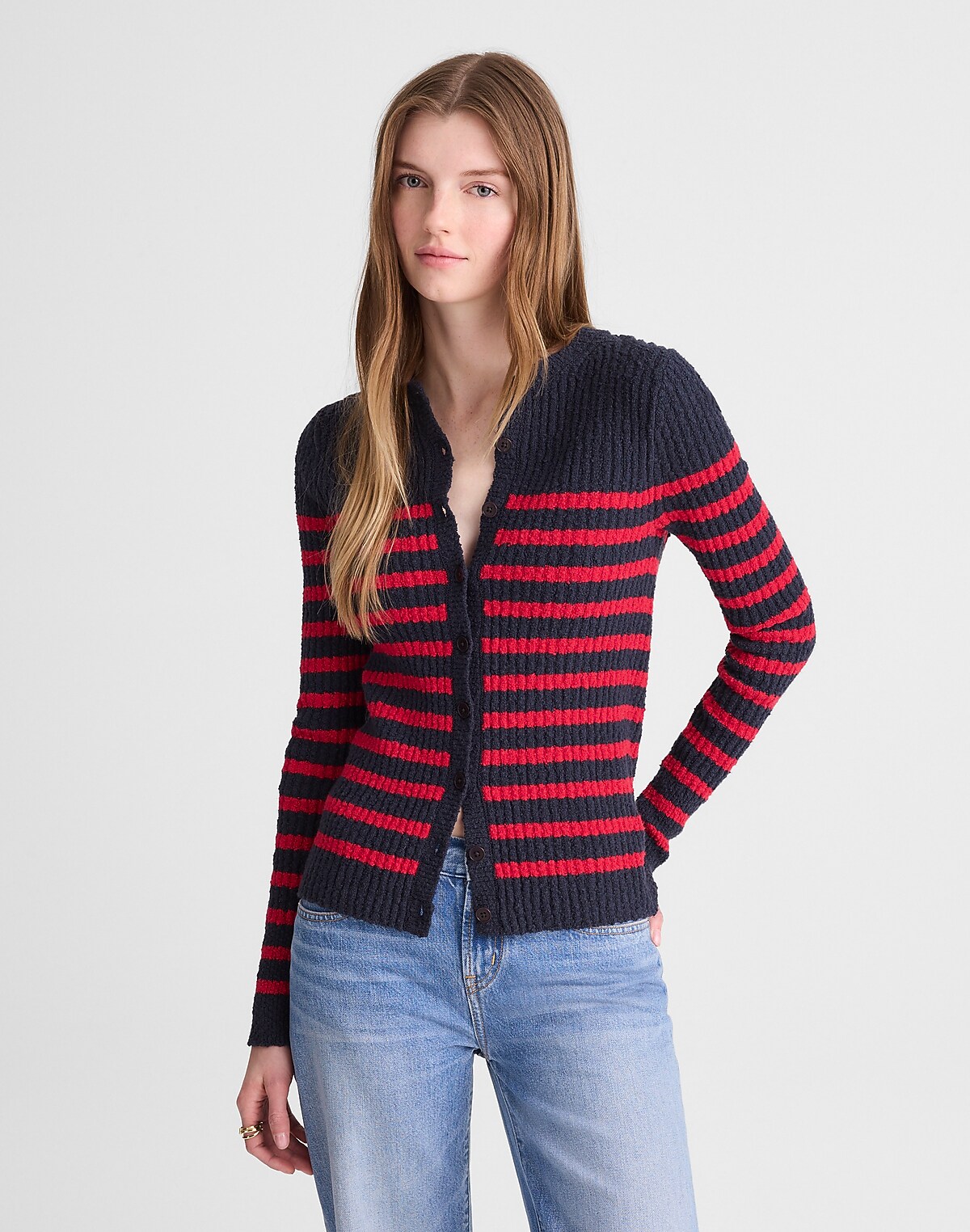Striped Bouclé-Knit Cardigan