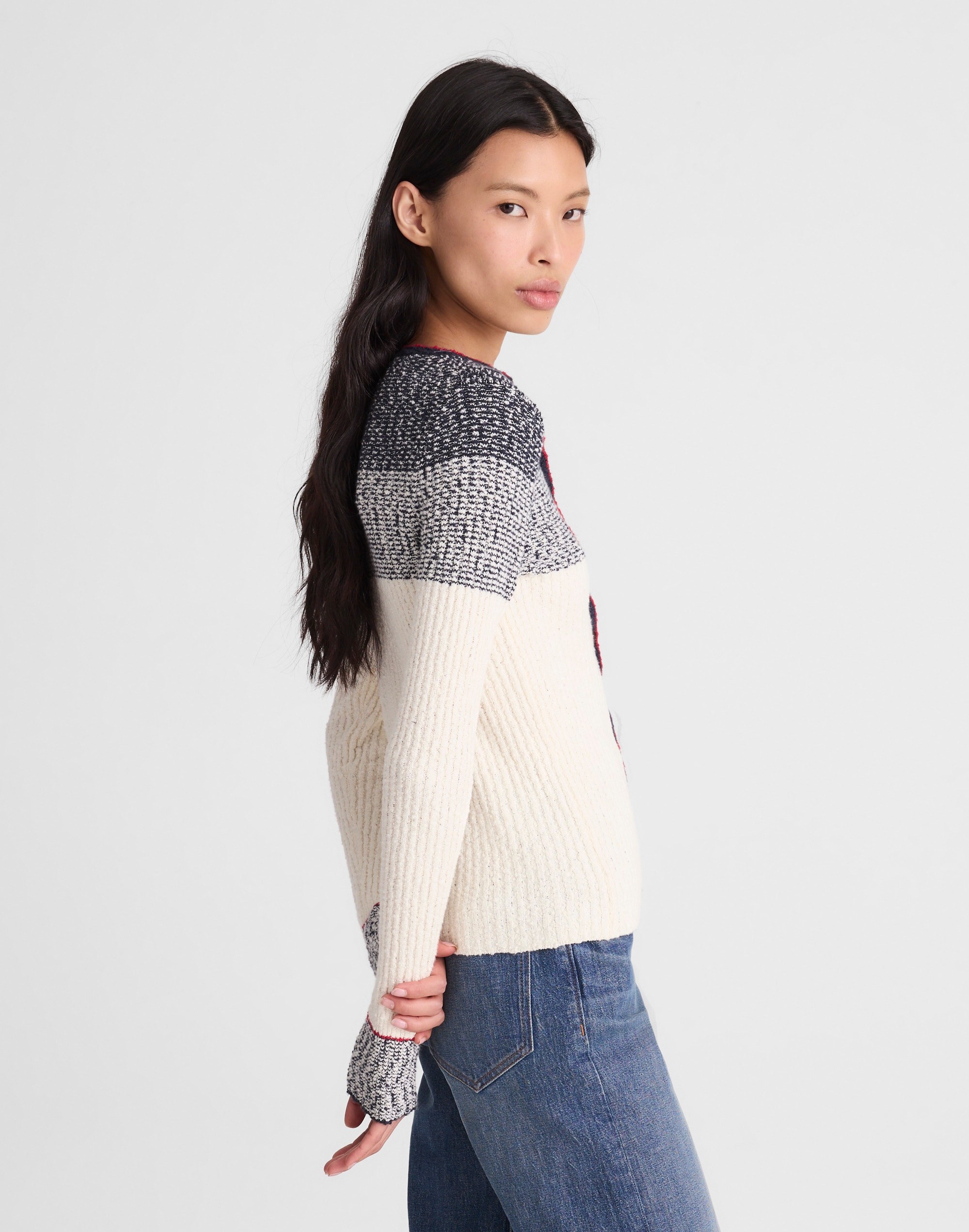 Striped Boucl&eacute;-Knit Cardigan