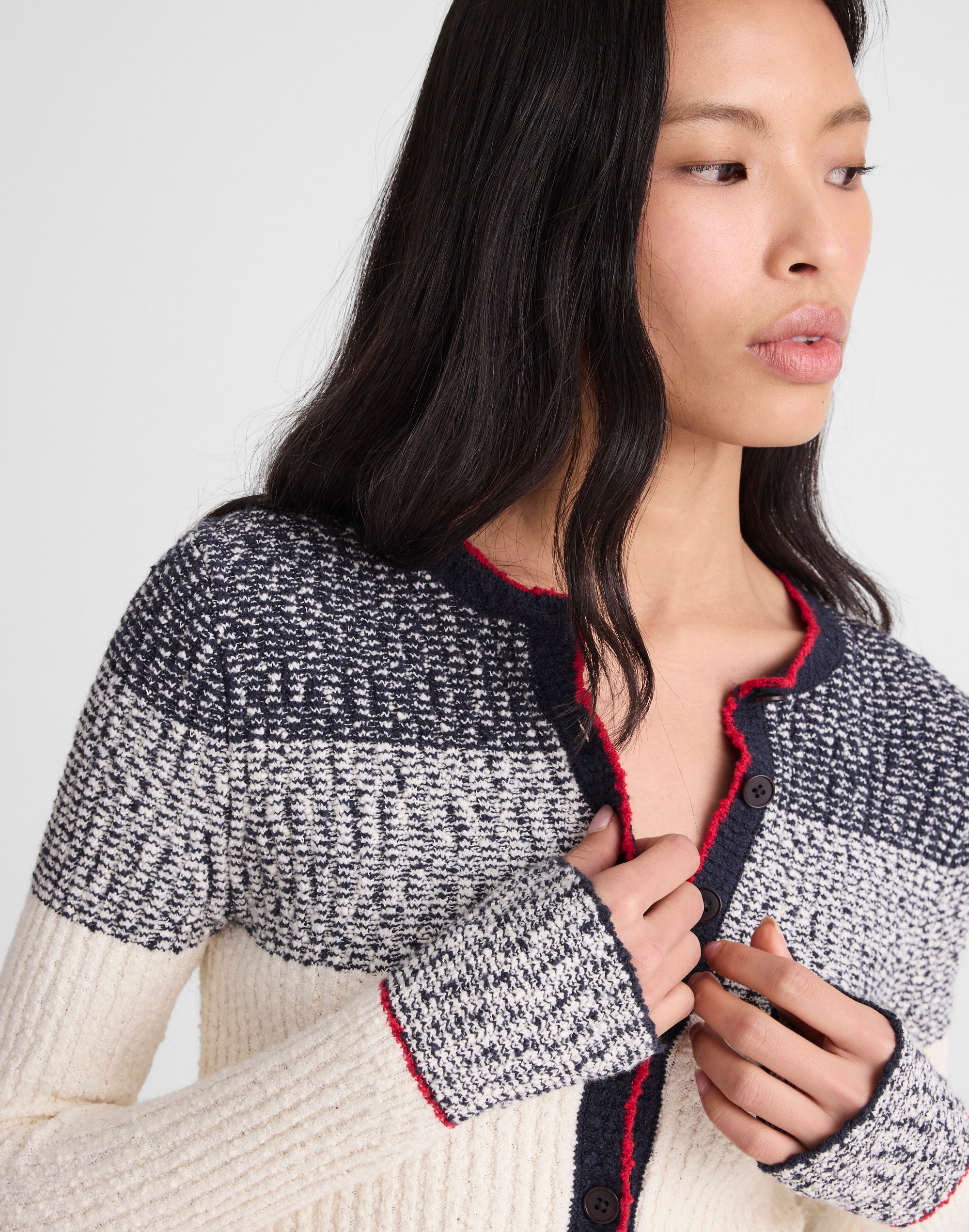 Striped Boucl&eacute;-Knit Cardigan