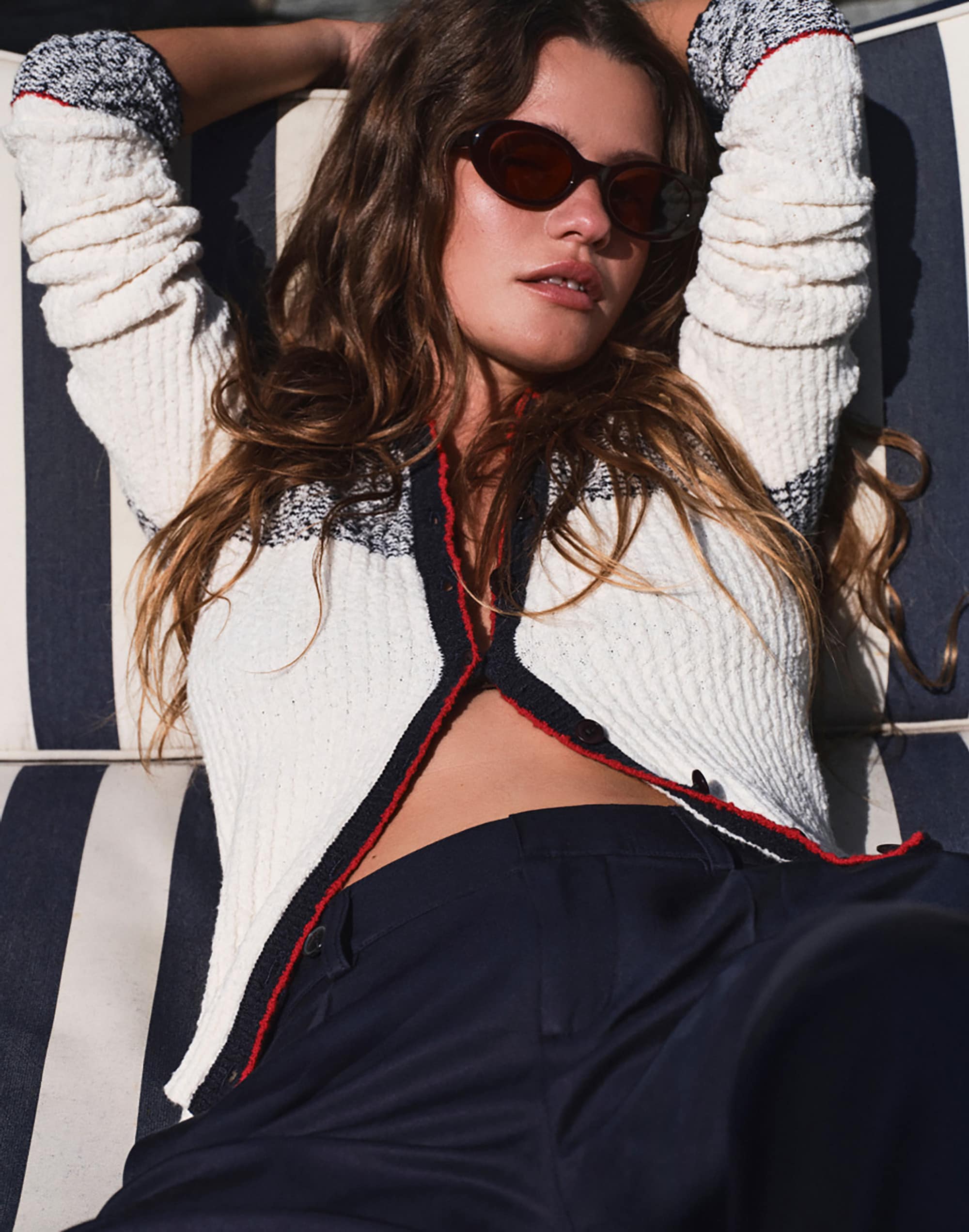 Striped Boucl&eacute;-Knit Cardigan