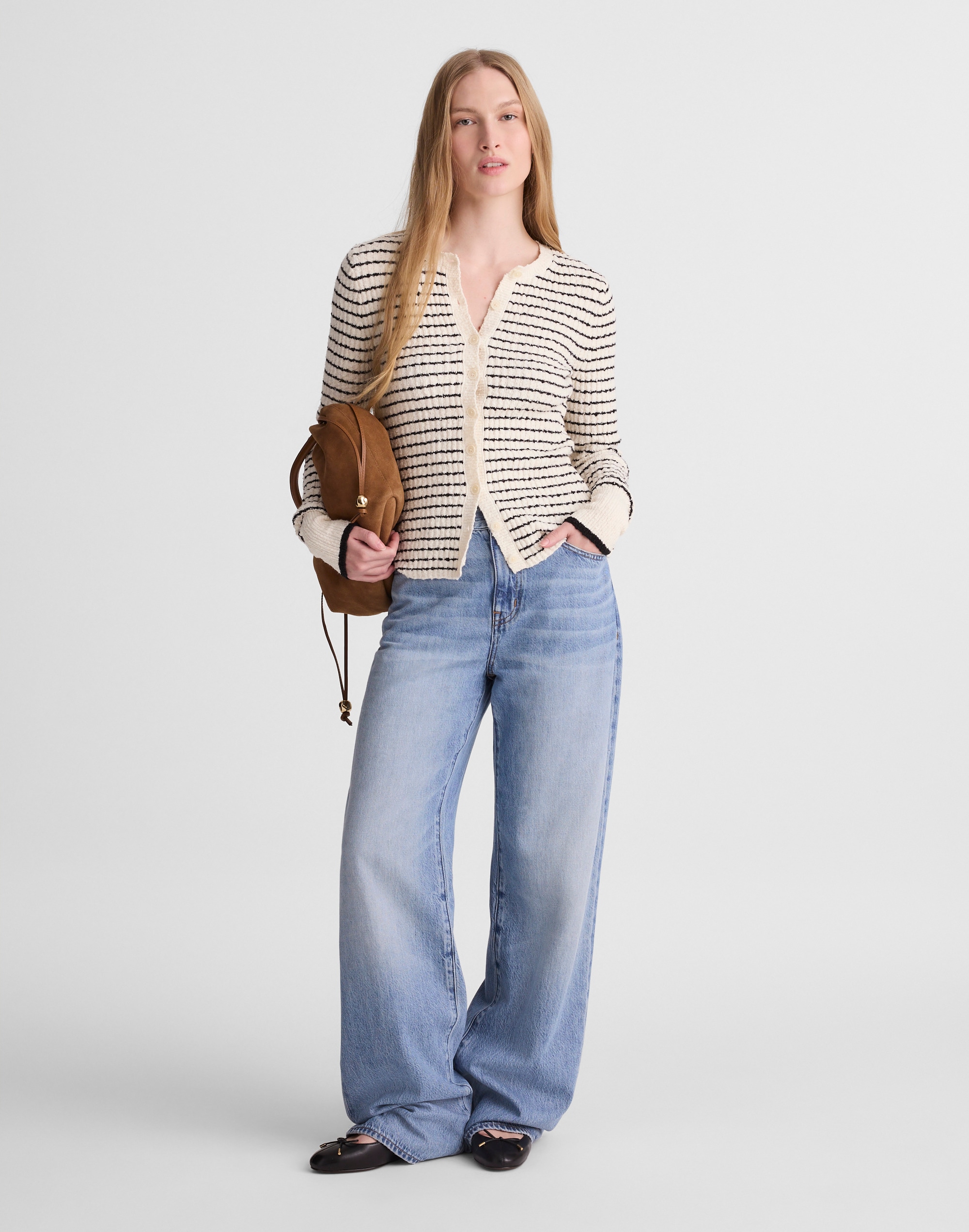 Striped Boucl&eacute;-Knit Cardigan