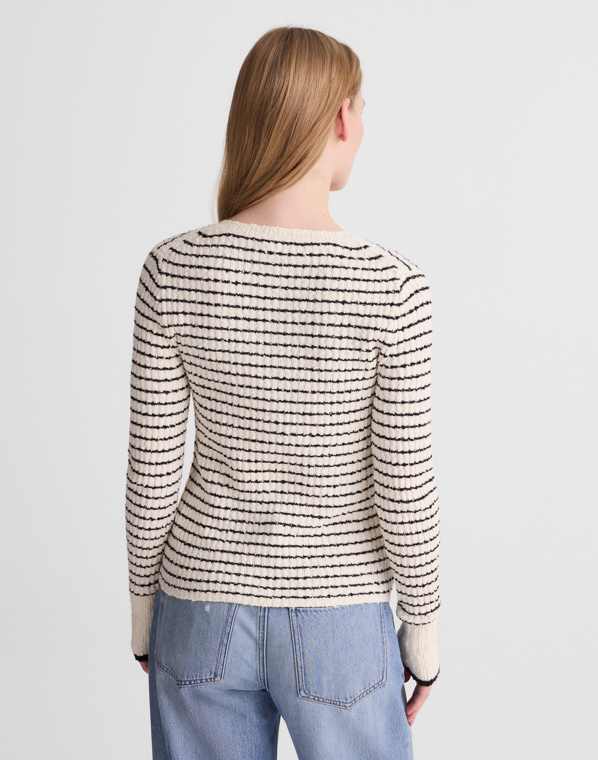 Striped Boucl&eacute;-Knit Cardigan