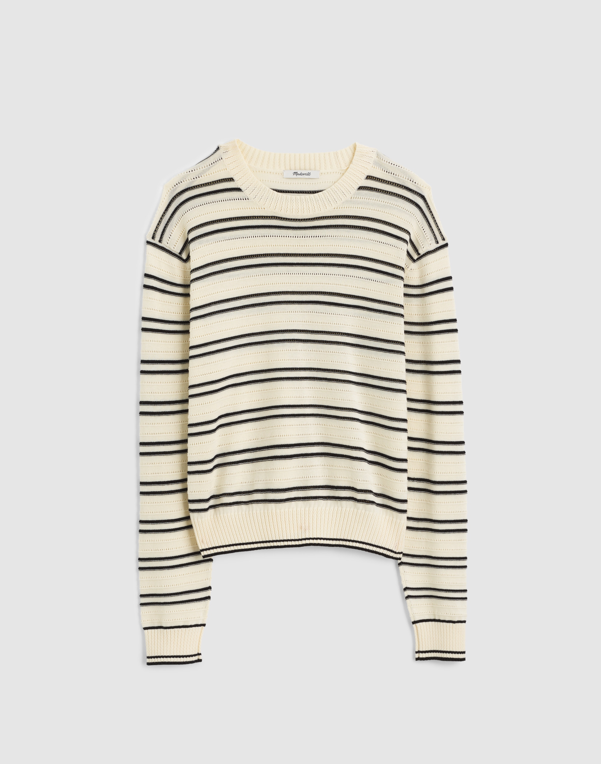 Striped Textured-Stitch Crewneck Sweater in 100% Cotton