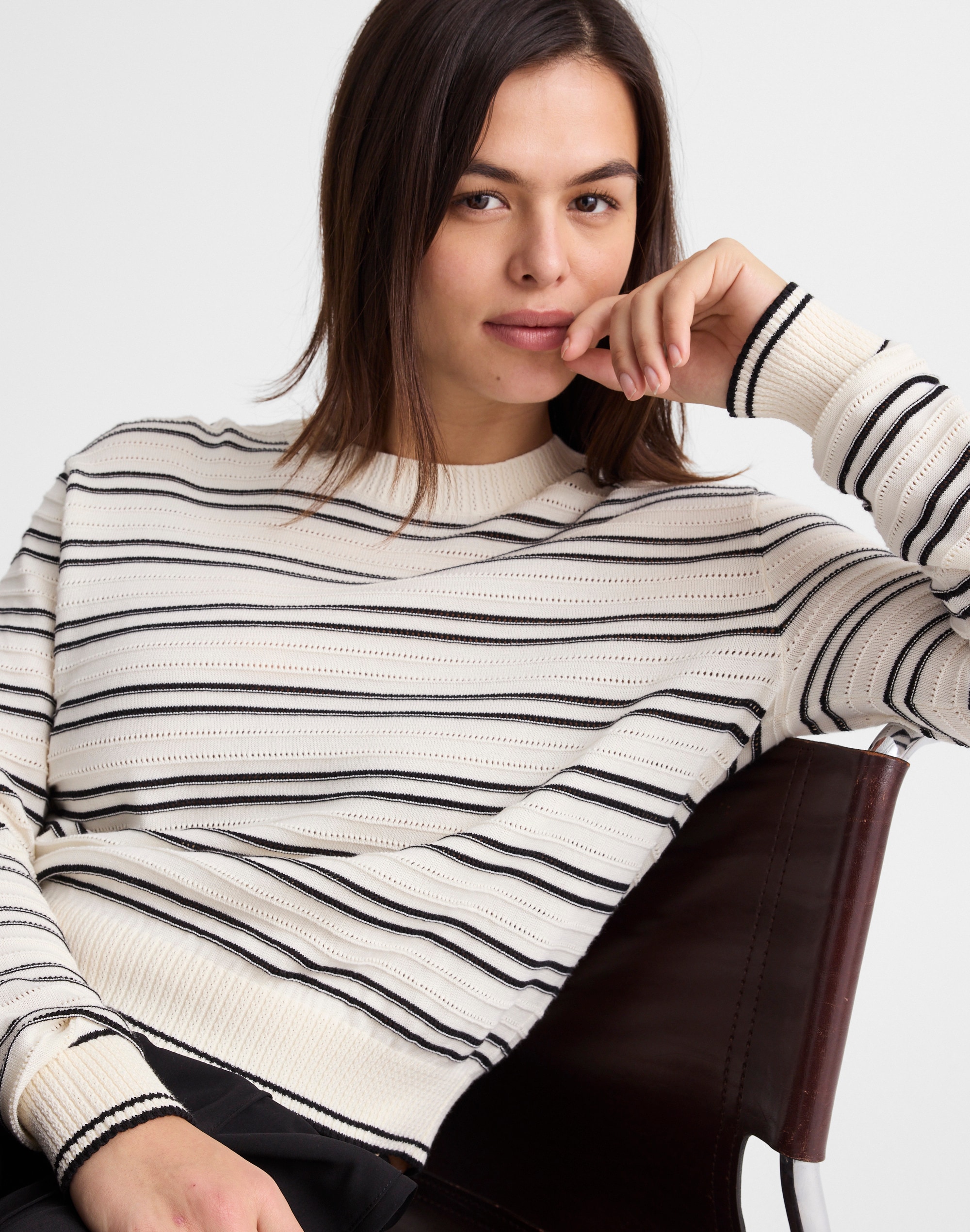 Madewell Striped Textured-stitch Crewneck Sweater