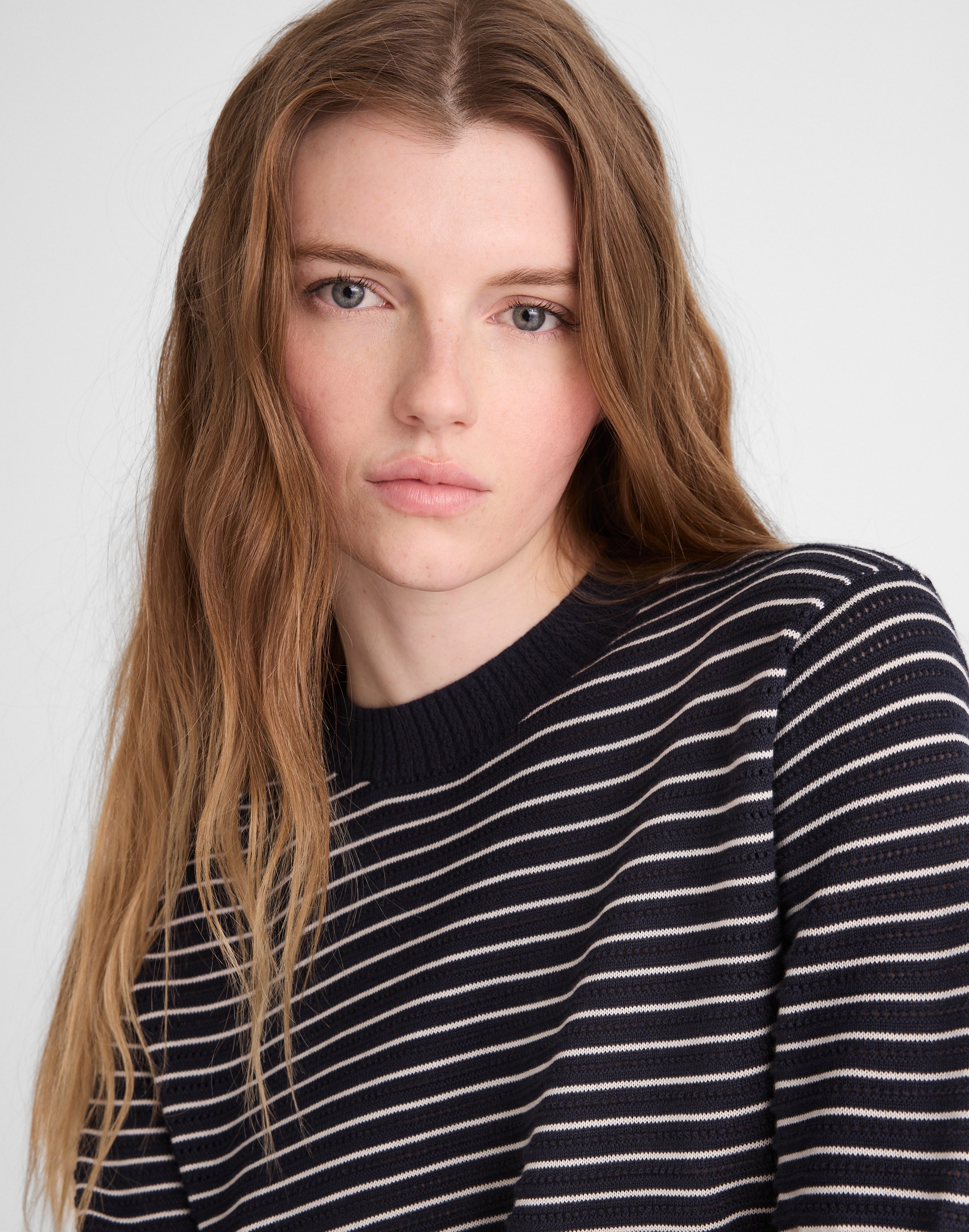 Textural-Stitch Crewneck Sweater in 100% Cotton