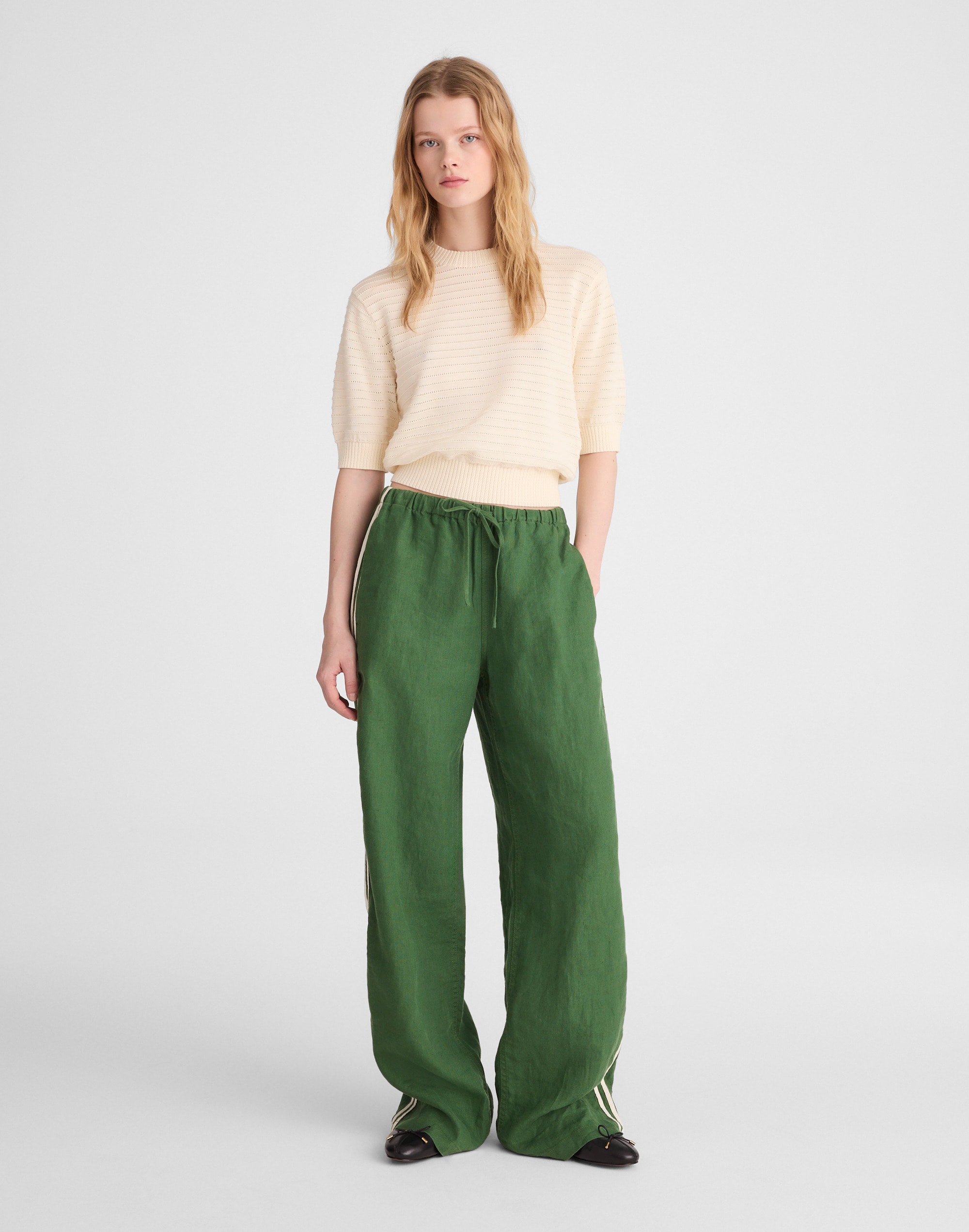 Textural-Stitch Crewneck Sweater in 100% Cotton