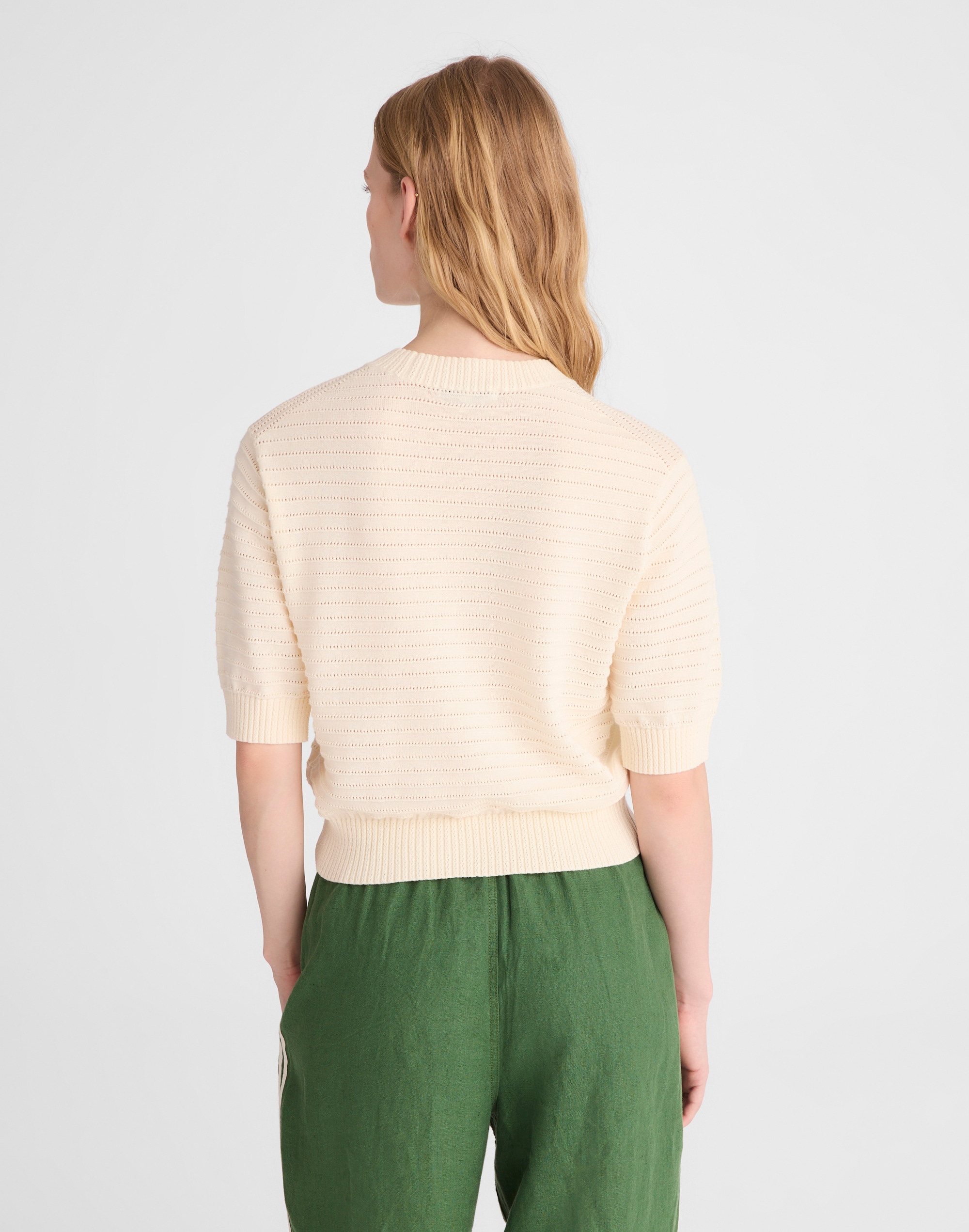 Textural-Stitch Crewneck Sweater in 100% Cotton