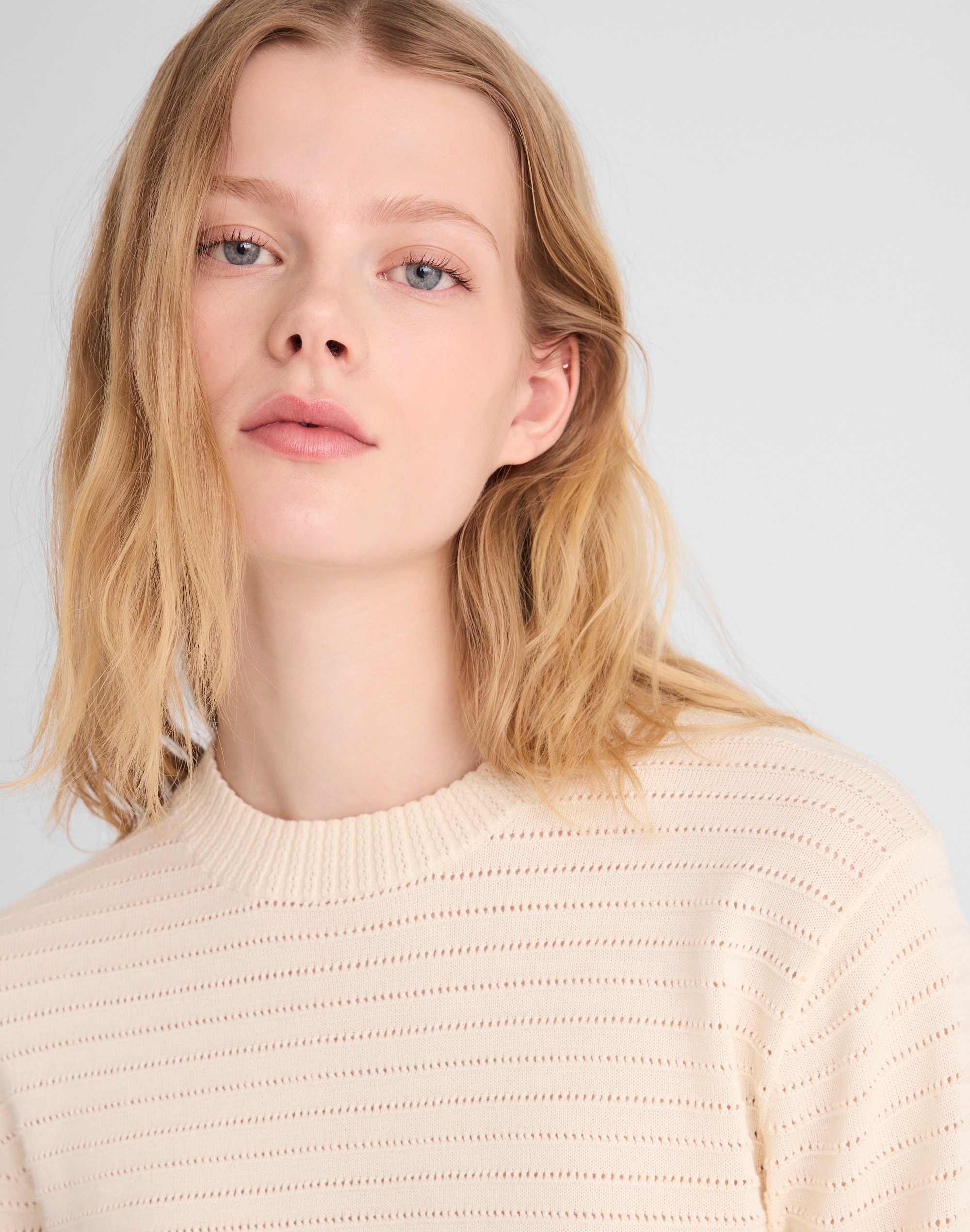 Textural-Stitch Crewneck Sweater in 100% Cotton