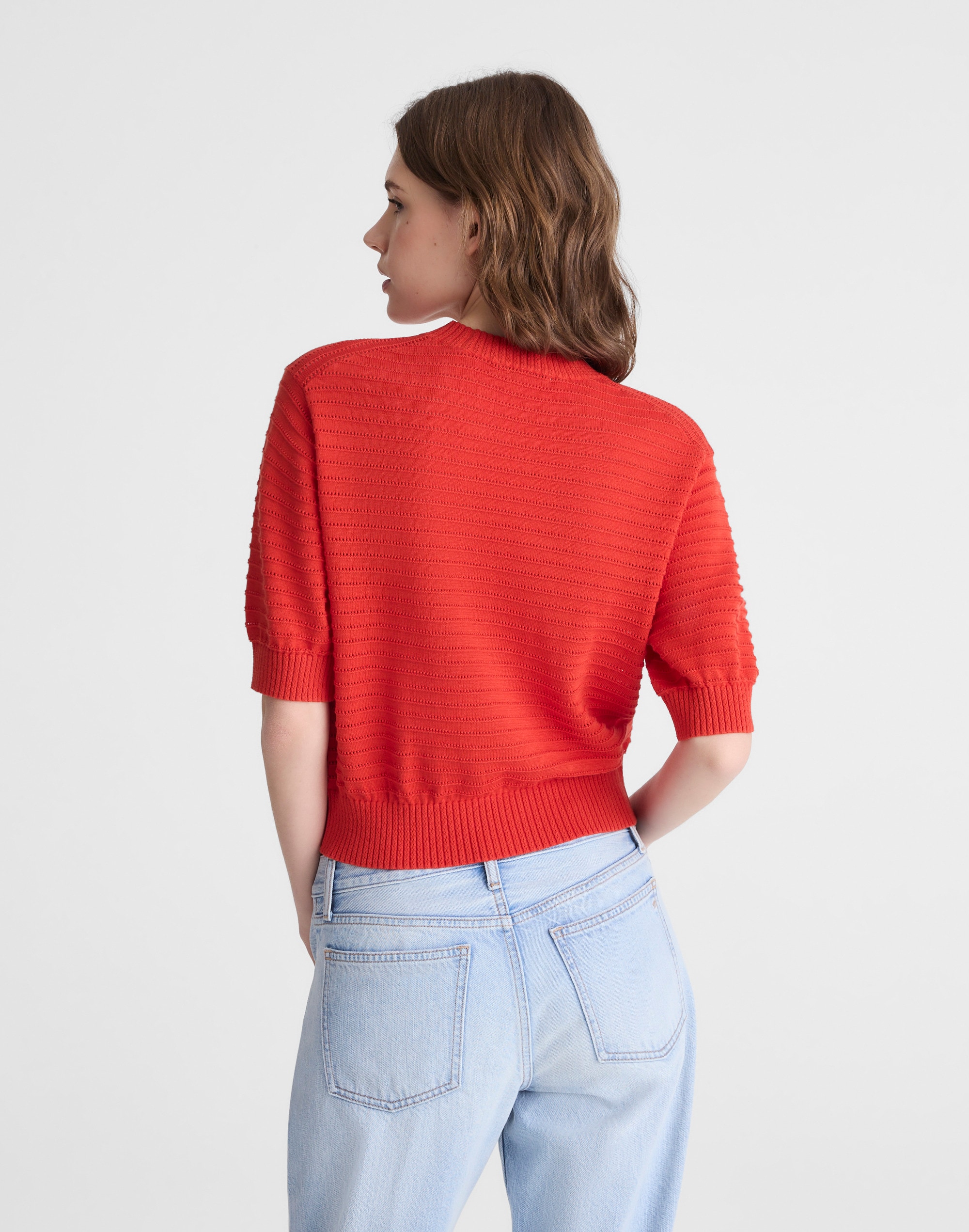 Textural-Stitch Crewneck Sweater in 100% Cotton