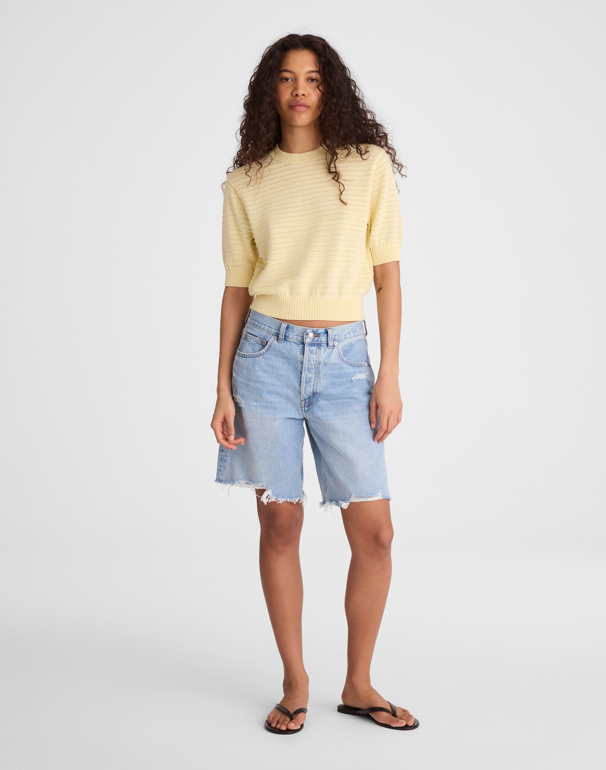 Textural-Stitch Crewneck Sweater in 100% Cotton