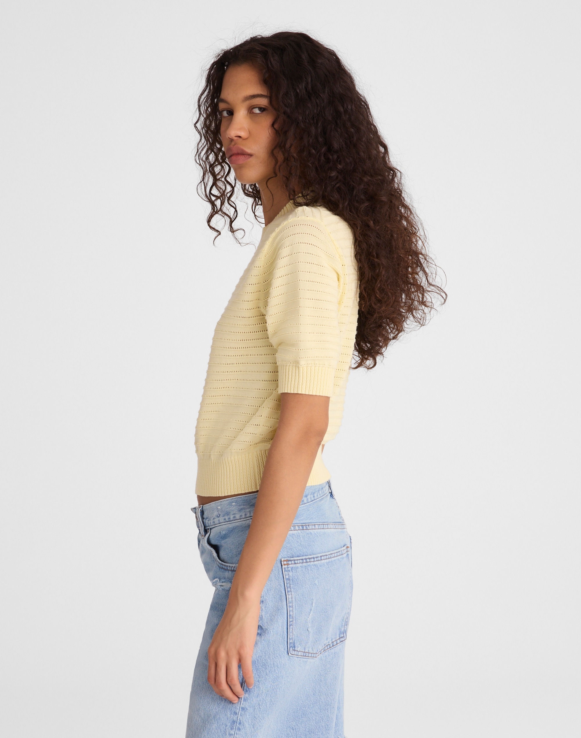 Textural-Stitch Crewneck Sweater in 100% Cotton