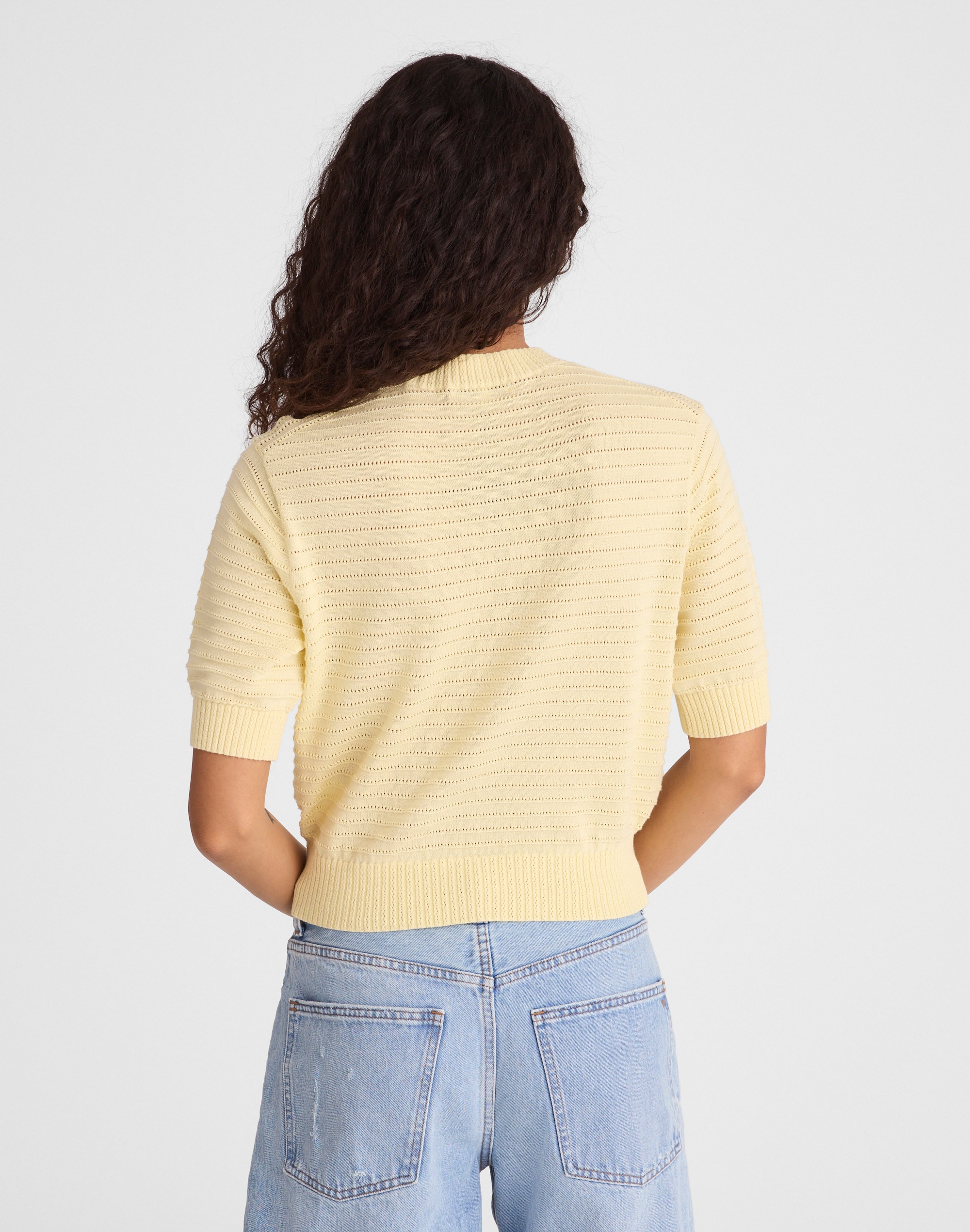 Textural-Stitch Crewneck Sweater in 100% Cotton