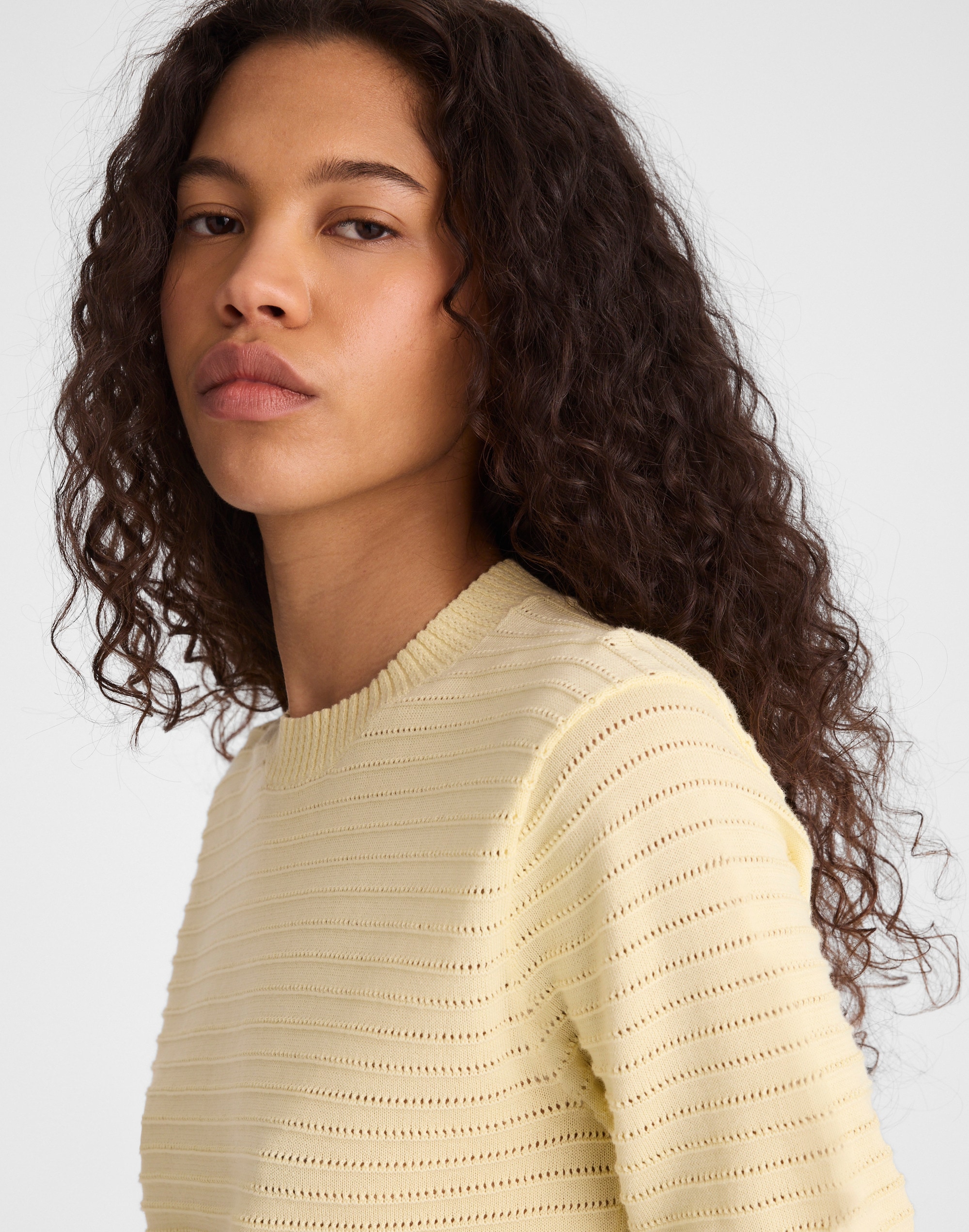 Textural-Stitch Crewneck Sweater in 100% Cotton