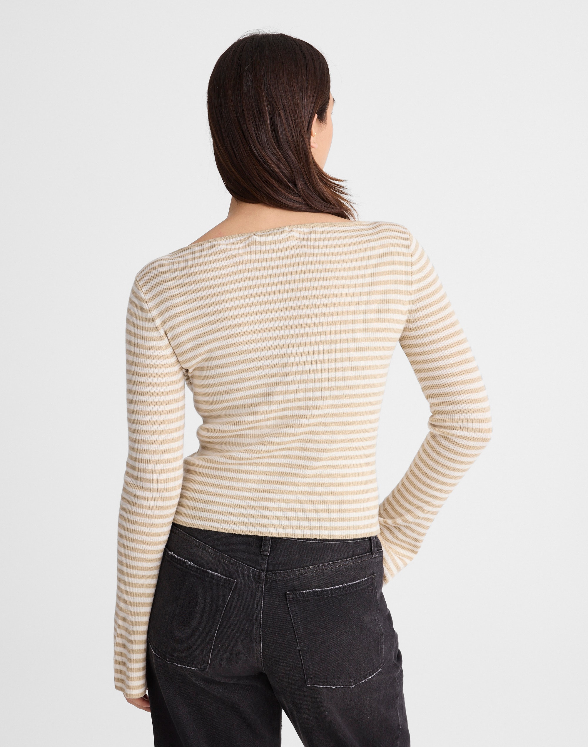 Flared-Sleeve Boatneck Sweater in Merino Wool-Silk Blend