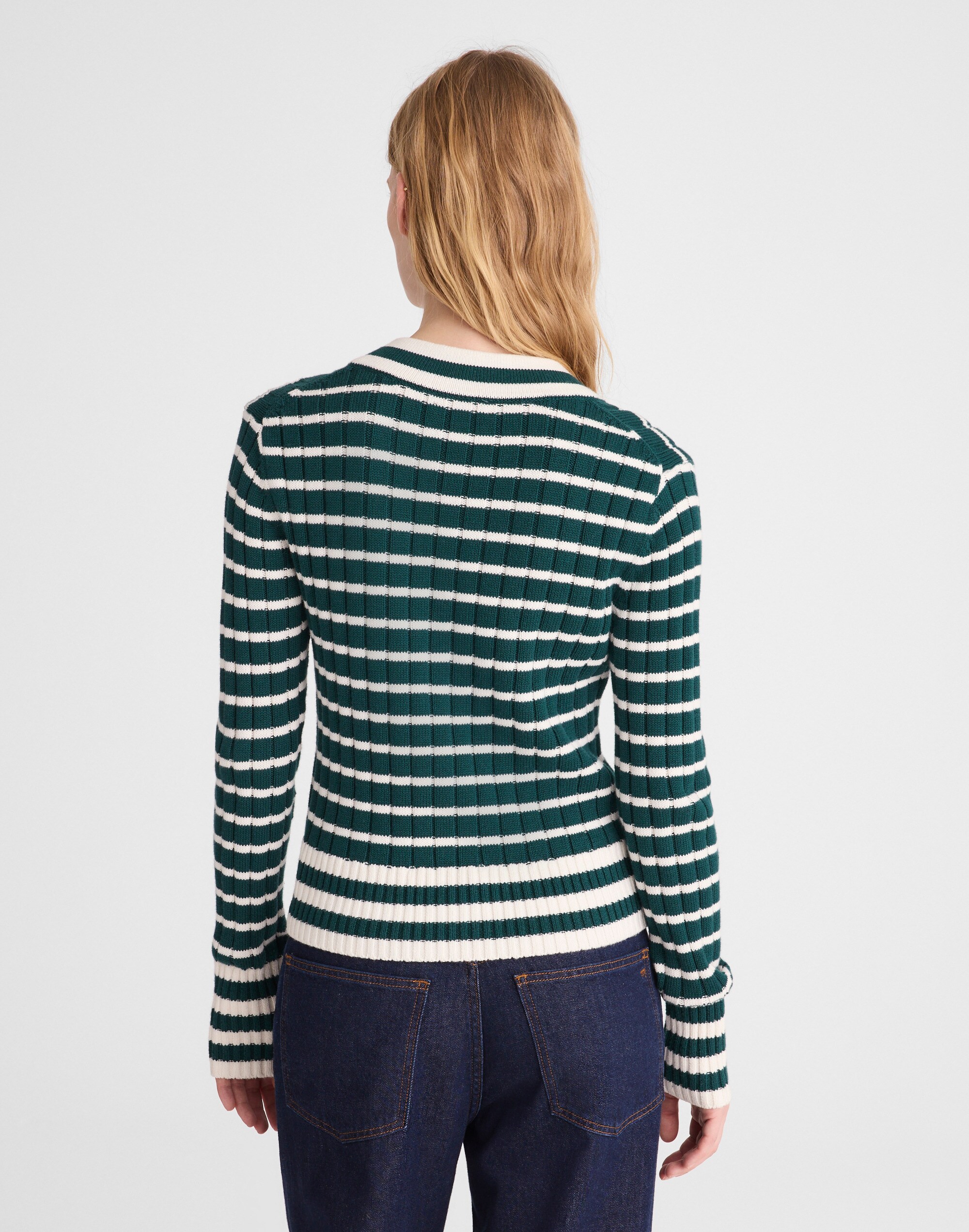 Striped Shrunken V-Neck Varsity Sweater