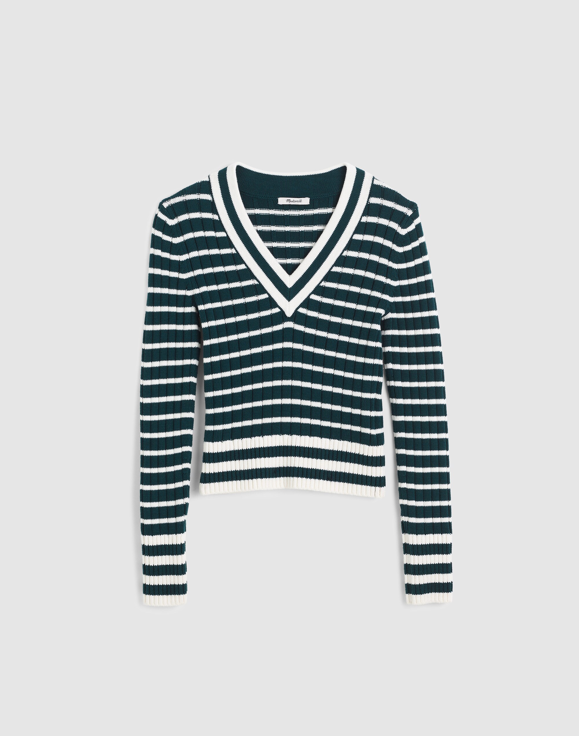 Striped Shrunken V-Neck Varsity Sweater