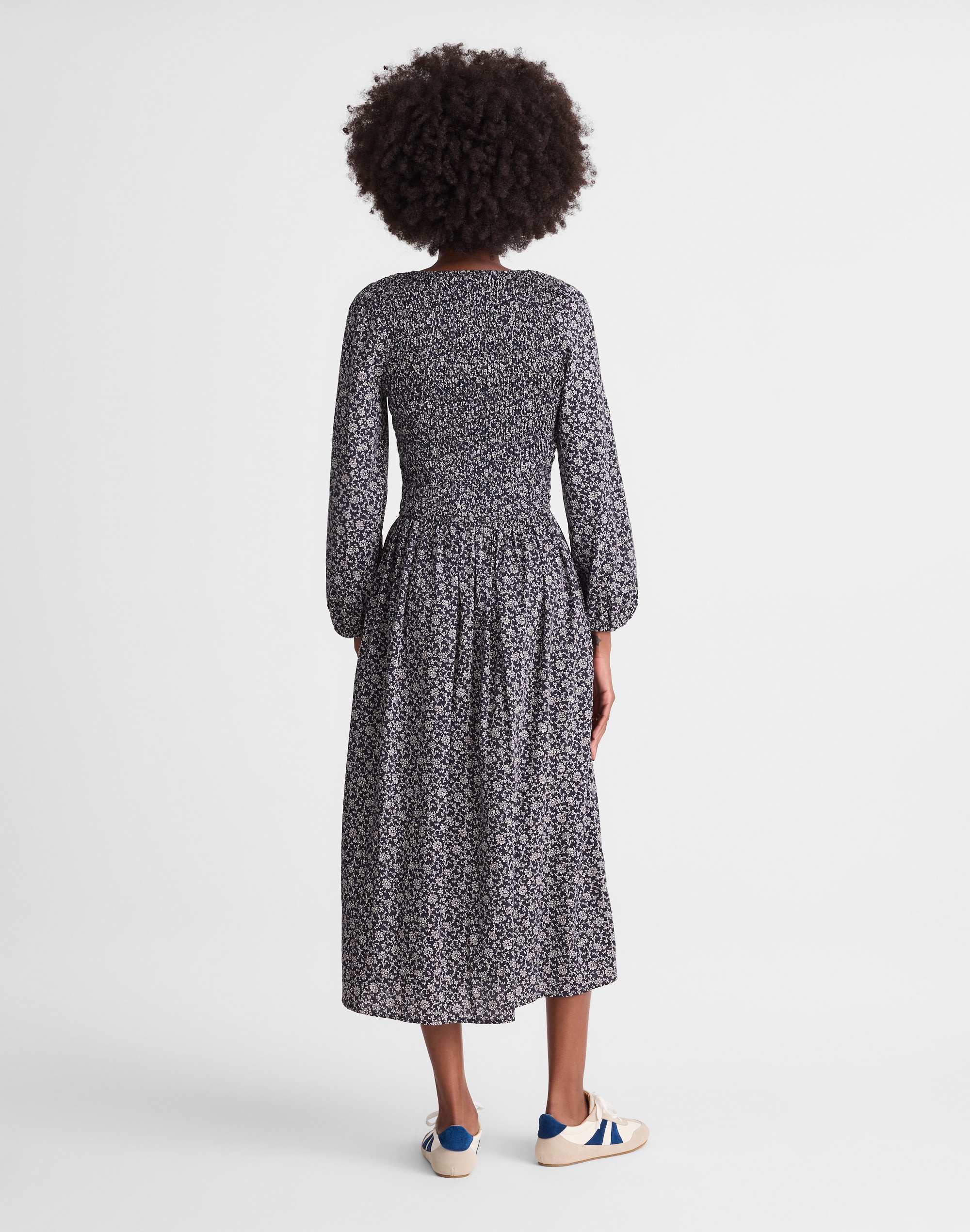 Smocked V-Neck Midi Dress