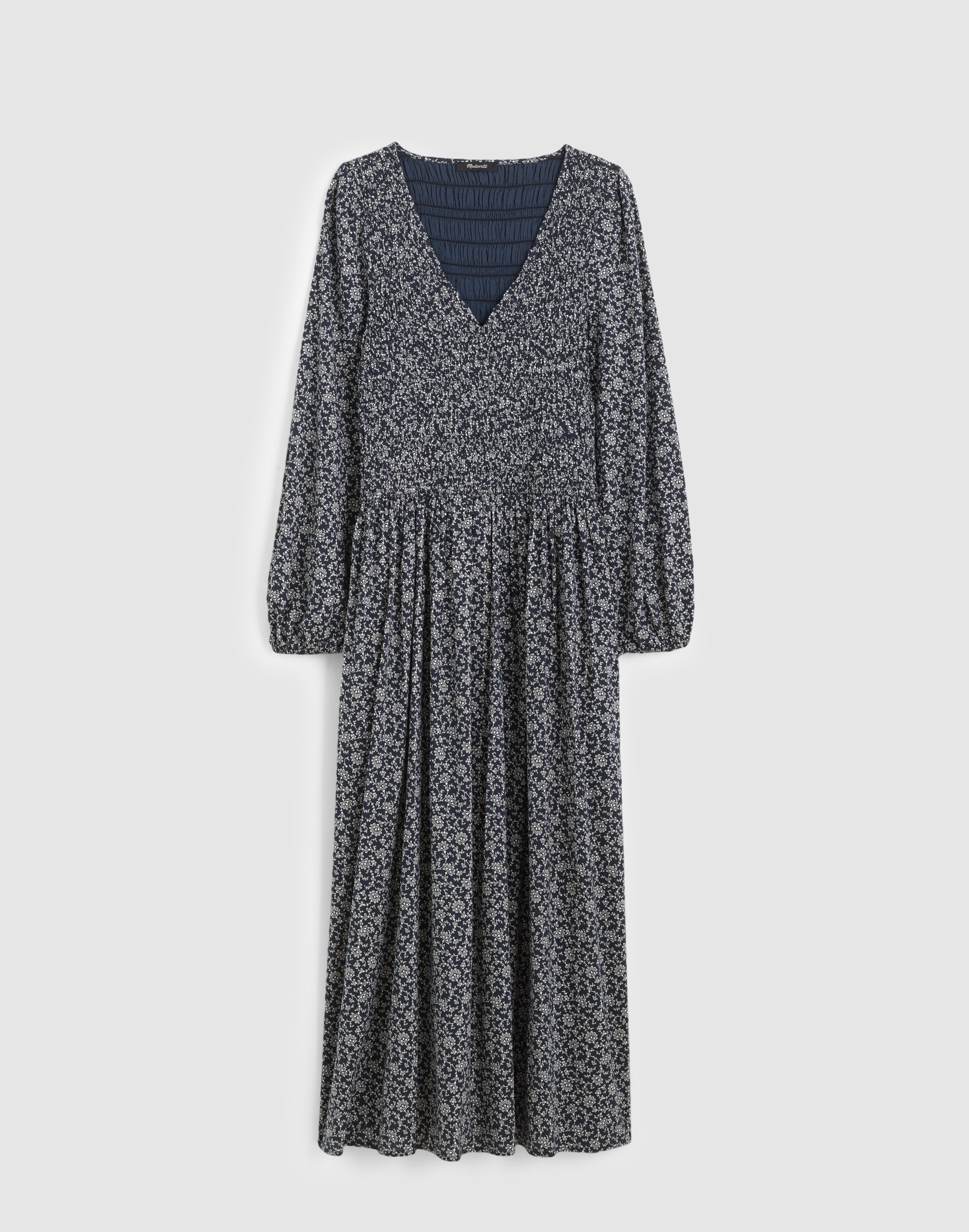 Smocked V-Neck Midi Dress