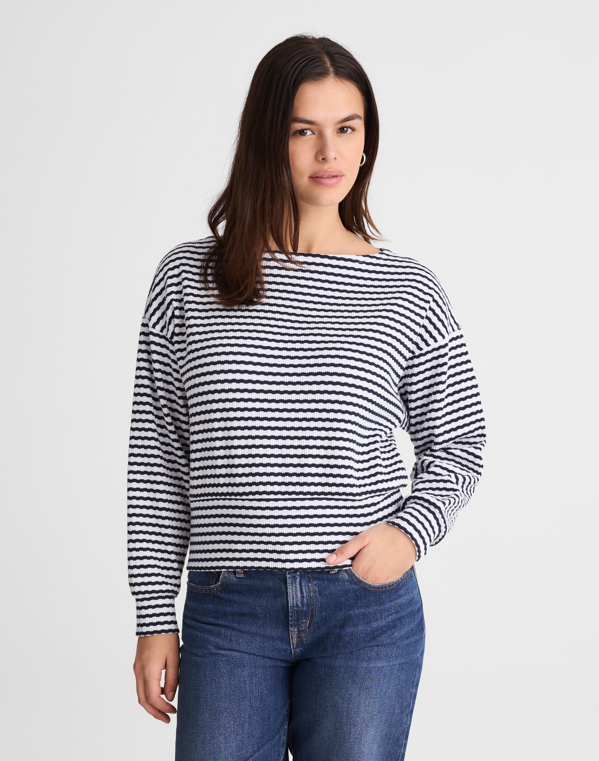 Textural-Stitch Boatneck Top