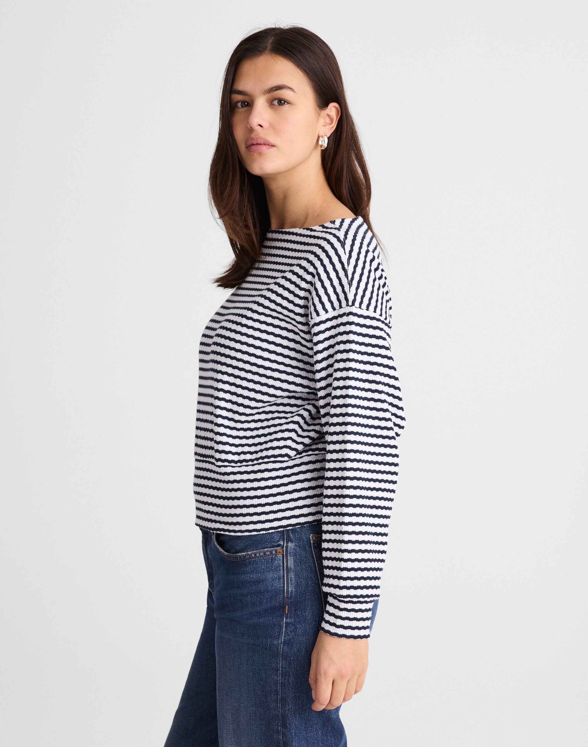 Textural-Stitch Boatneck Top
