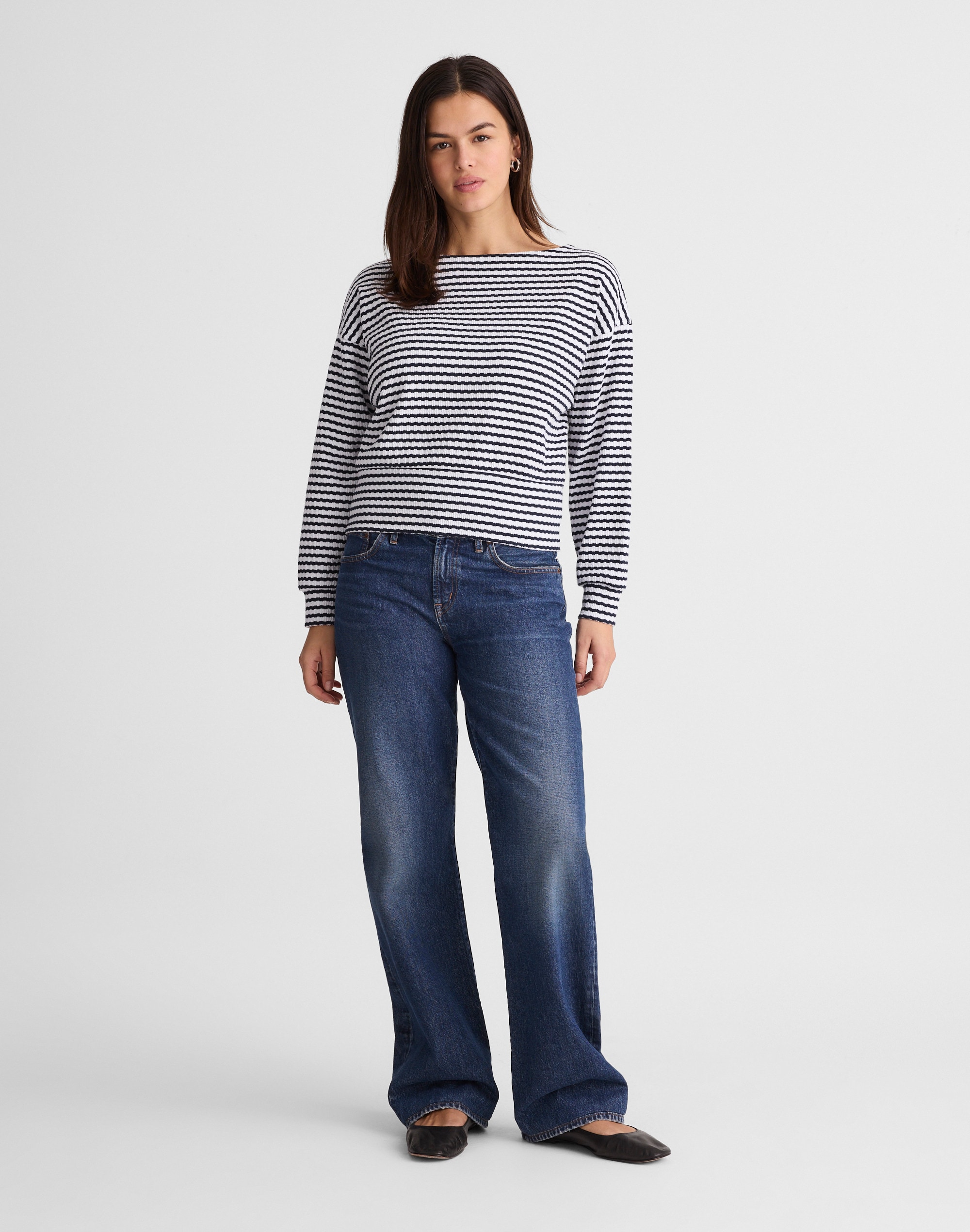 Textural-Stitch Boatneck Top