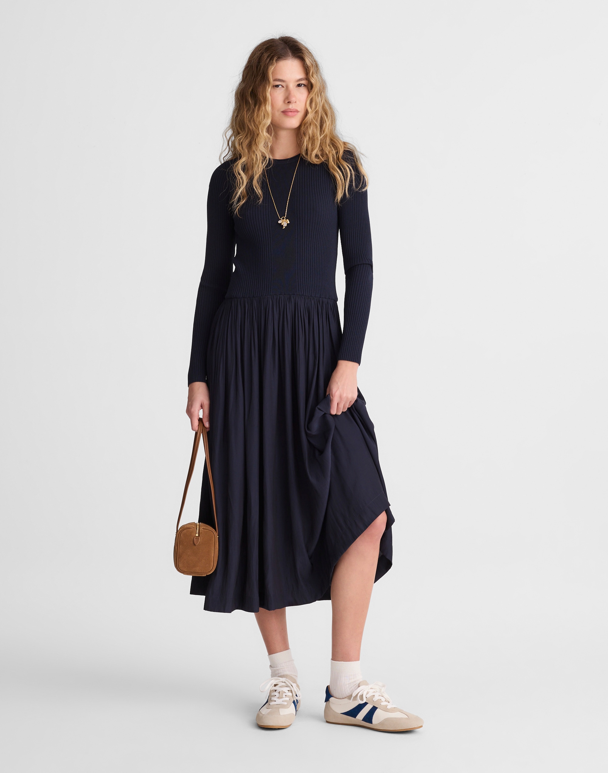 Madewell Ribbed Scoopneck Midi Dress In Blue