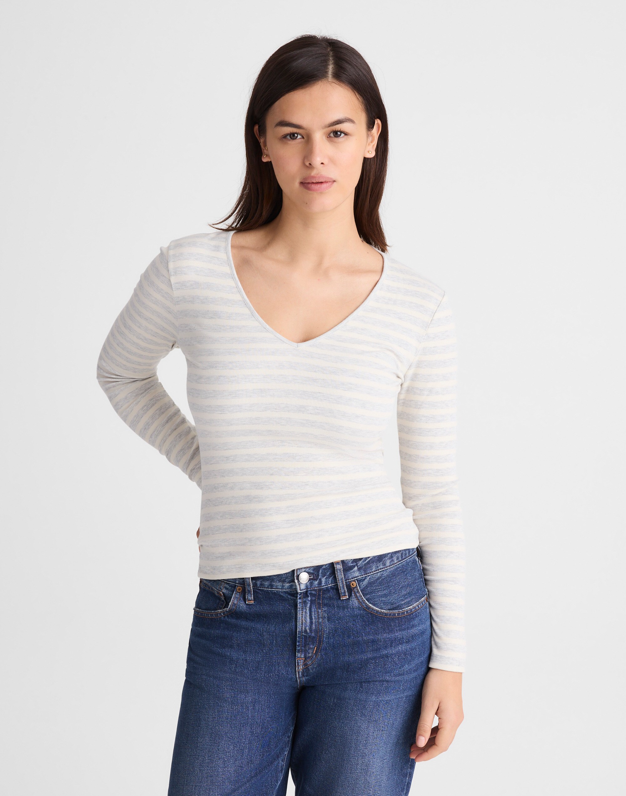 The 9-9 V-Neck Long-Sleeve Tee in LuxeRib