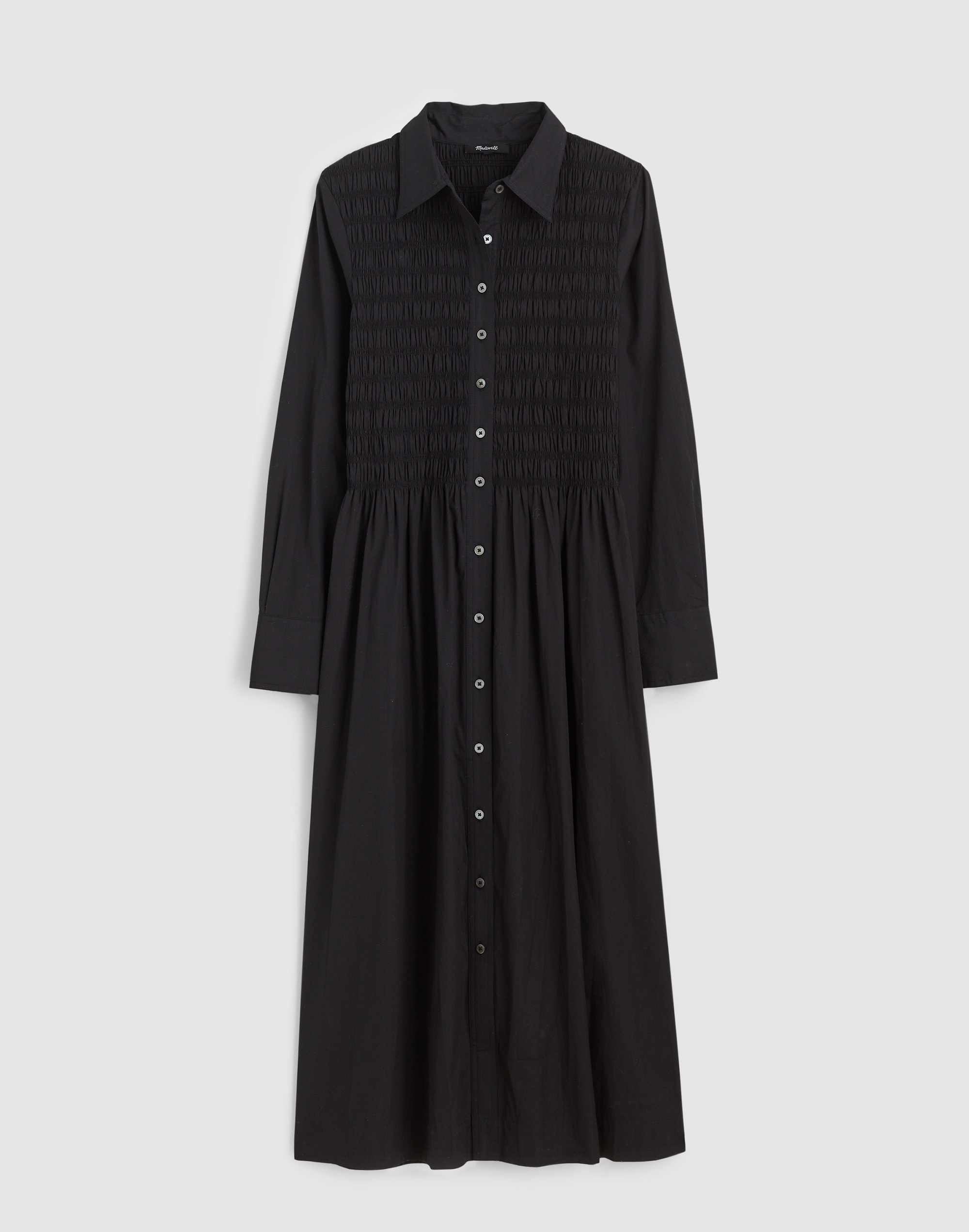 Smocked Midi Shirtdress in Poplin